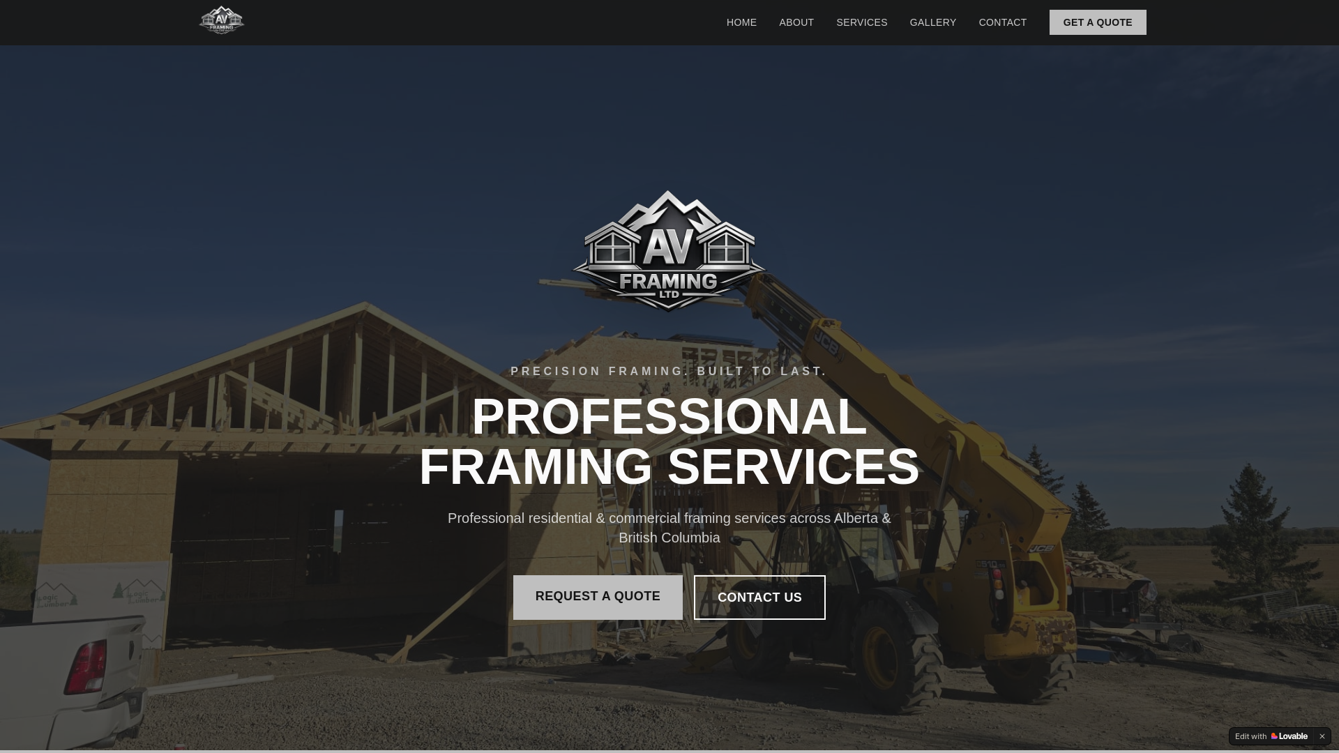 website screenshot of https://avframing.ca/
