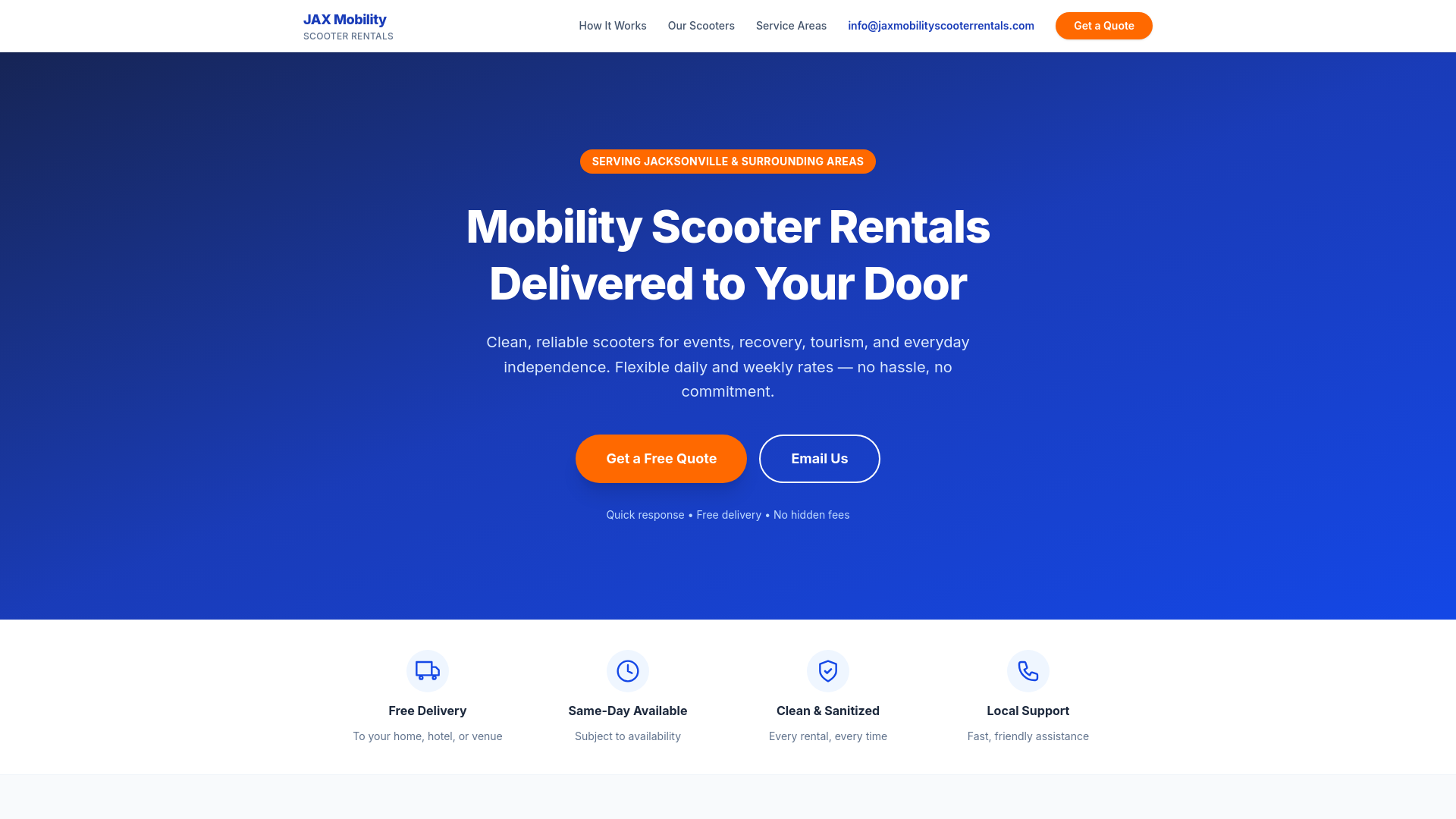 website screenshot of https://jaxmobilityscooterrentals.com/
