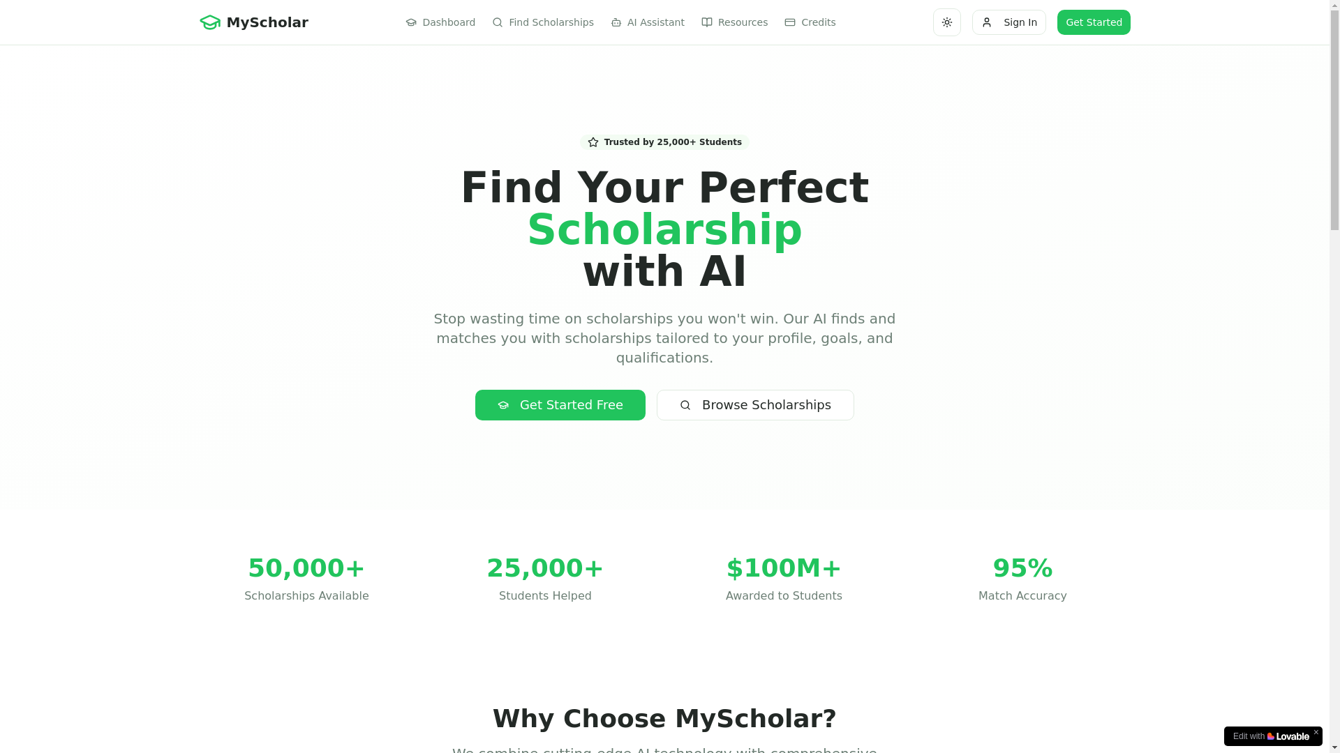 website screenshot of https://myscholar.app/