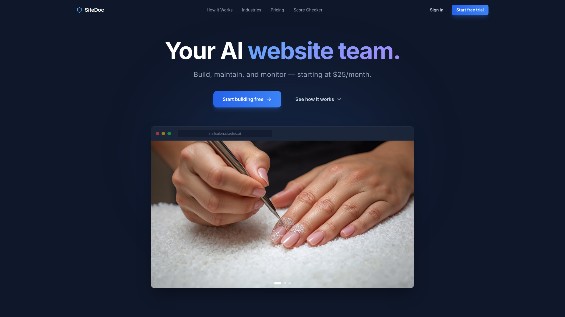website screenshot of https://sitedoc.ai
