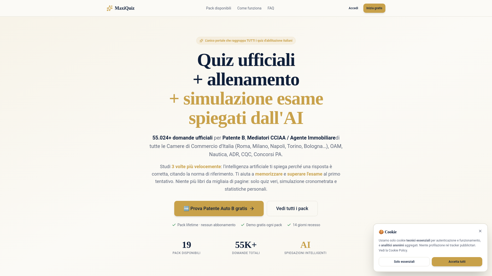 website screenshot of https://maxiquiz.it/