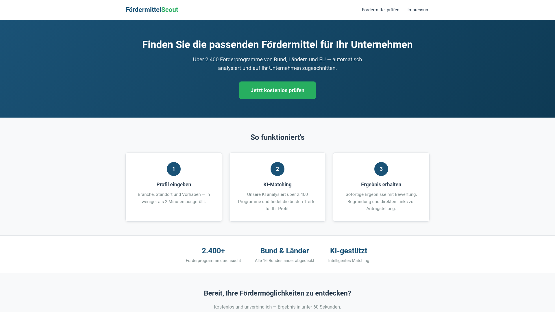 website screenshot of https://foerdermittel-scout.de