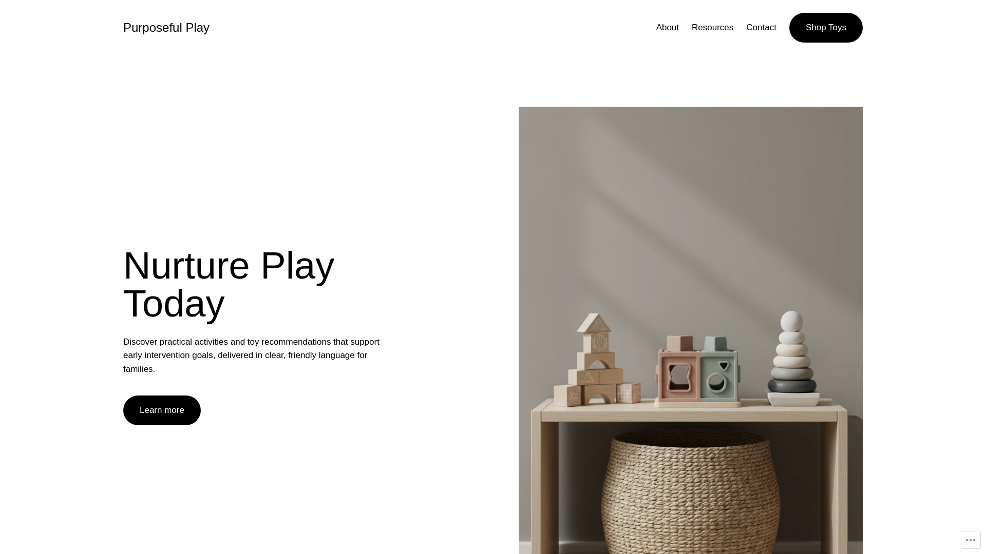 website screenshot of https://purposefulplayguide.com/