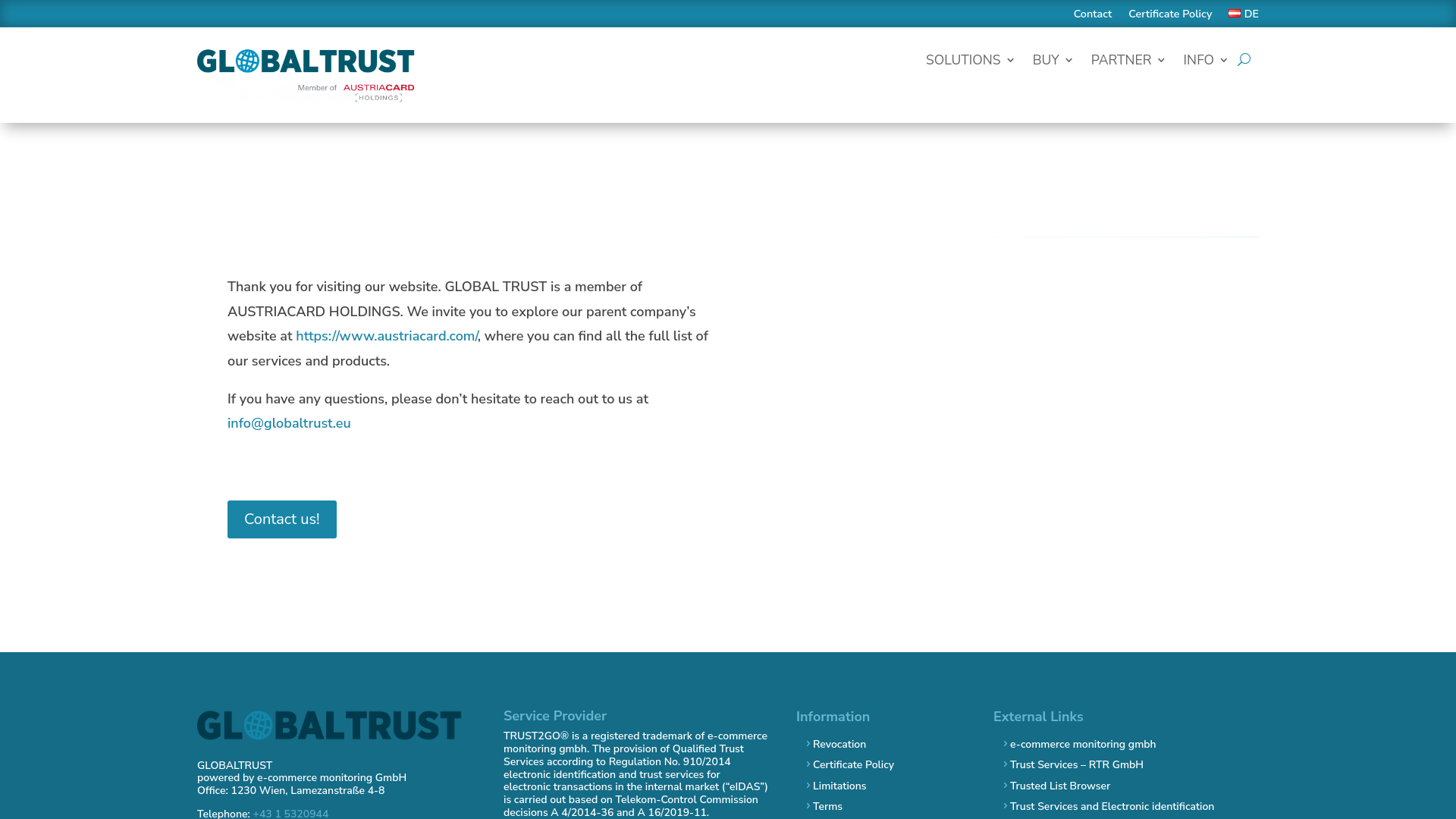 website screenshot of https://globaltrust.eu