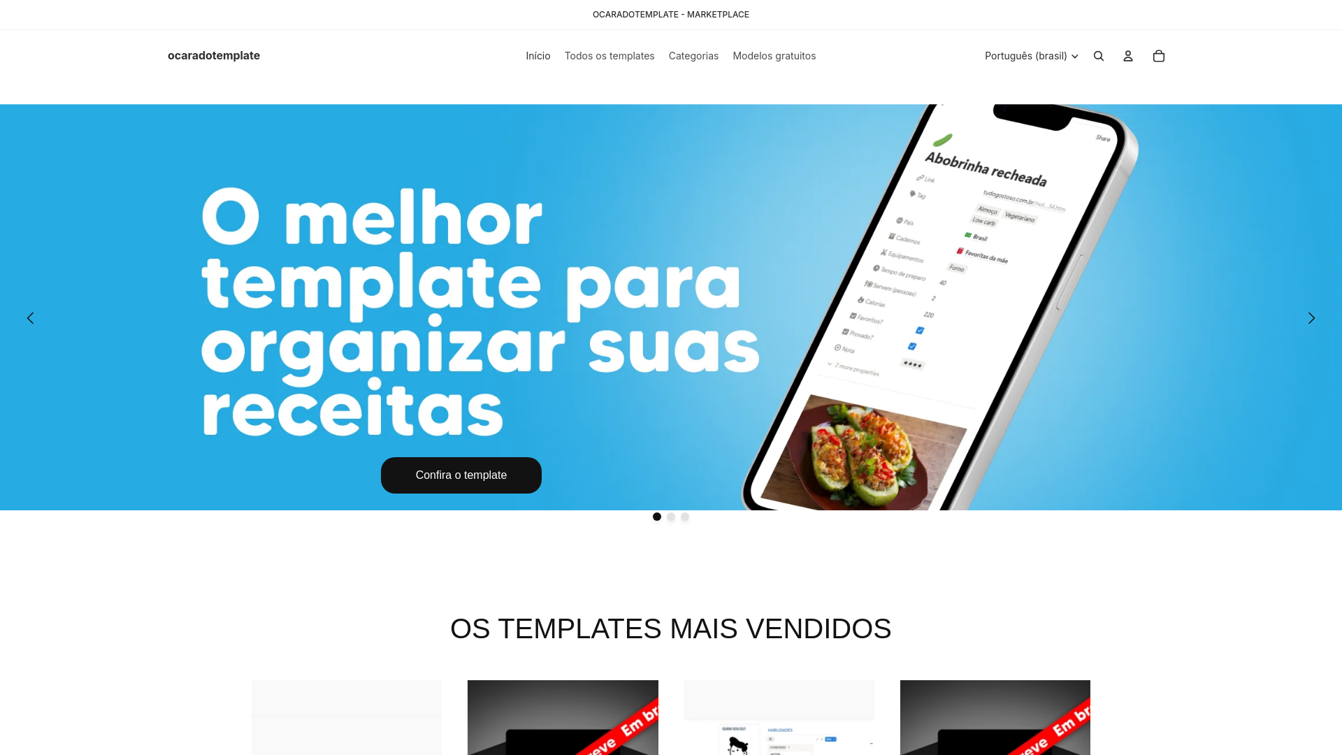 website screenshot of https://ocaradotemplate.com.br/