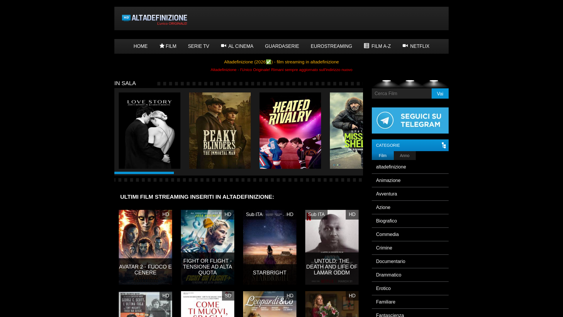 website screenshot of https://altadefinizionegratis.deals