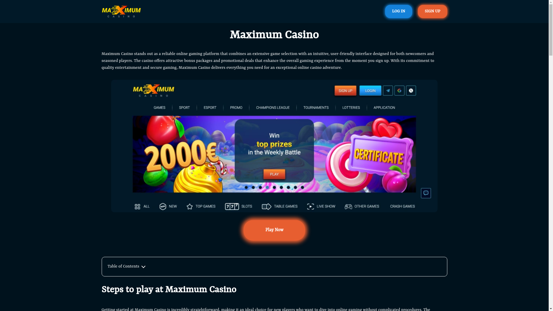 website screenshot of https://maximum-casino.net/