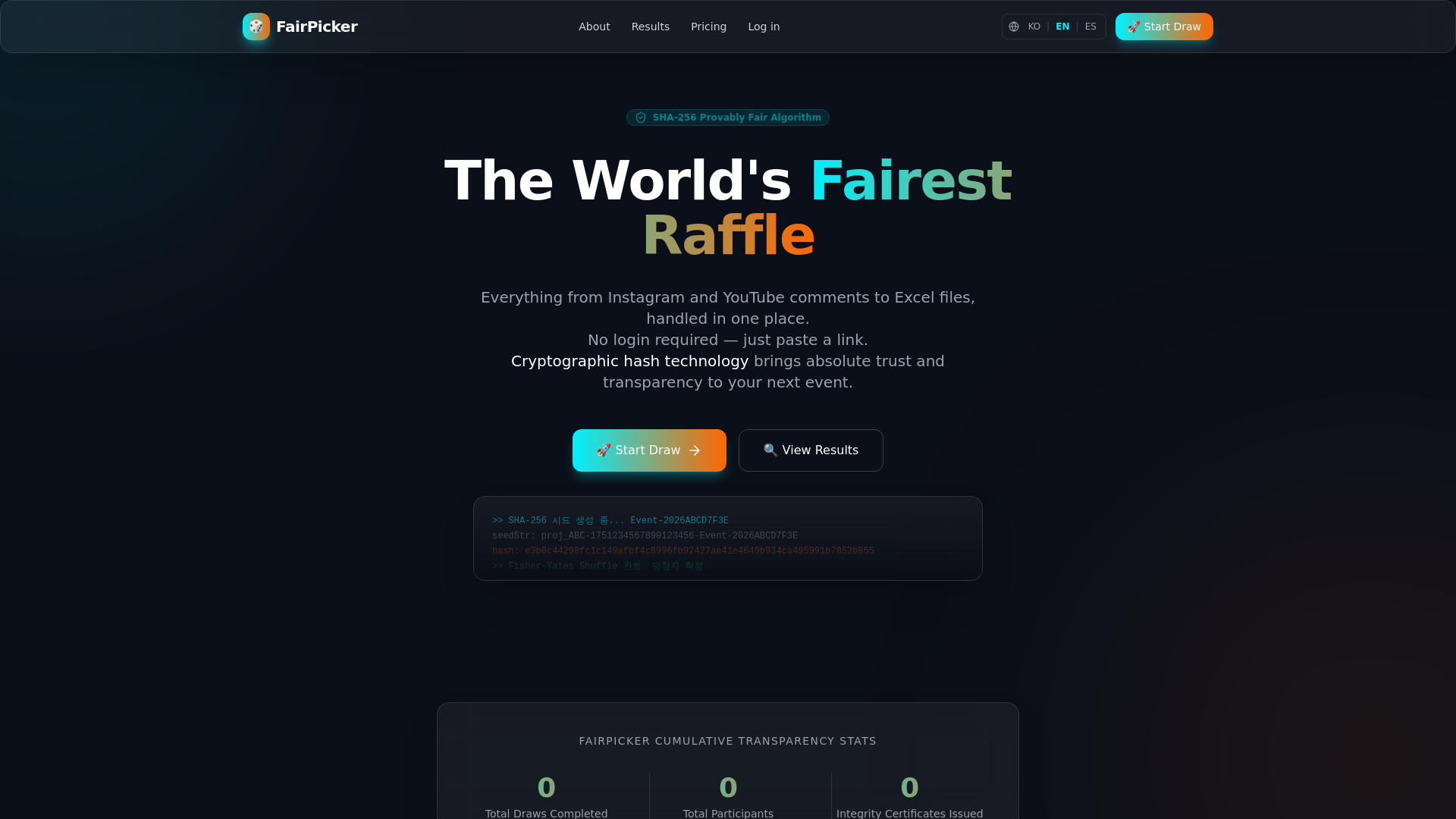 website screenshot of https://fairpicker.net/
