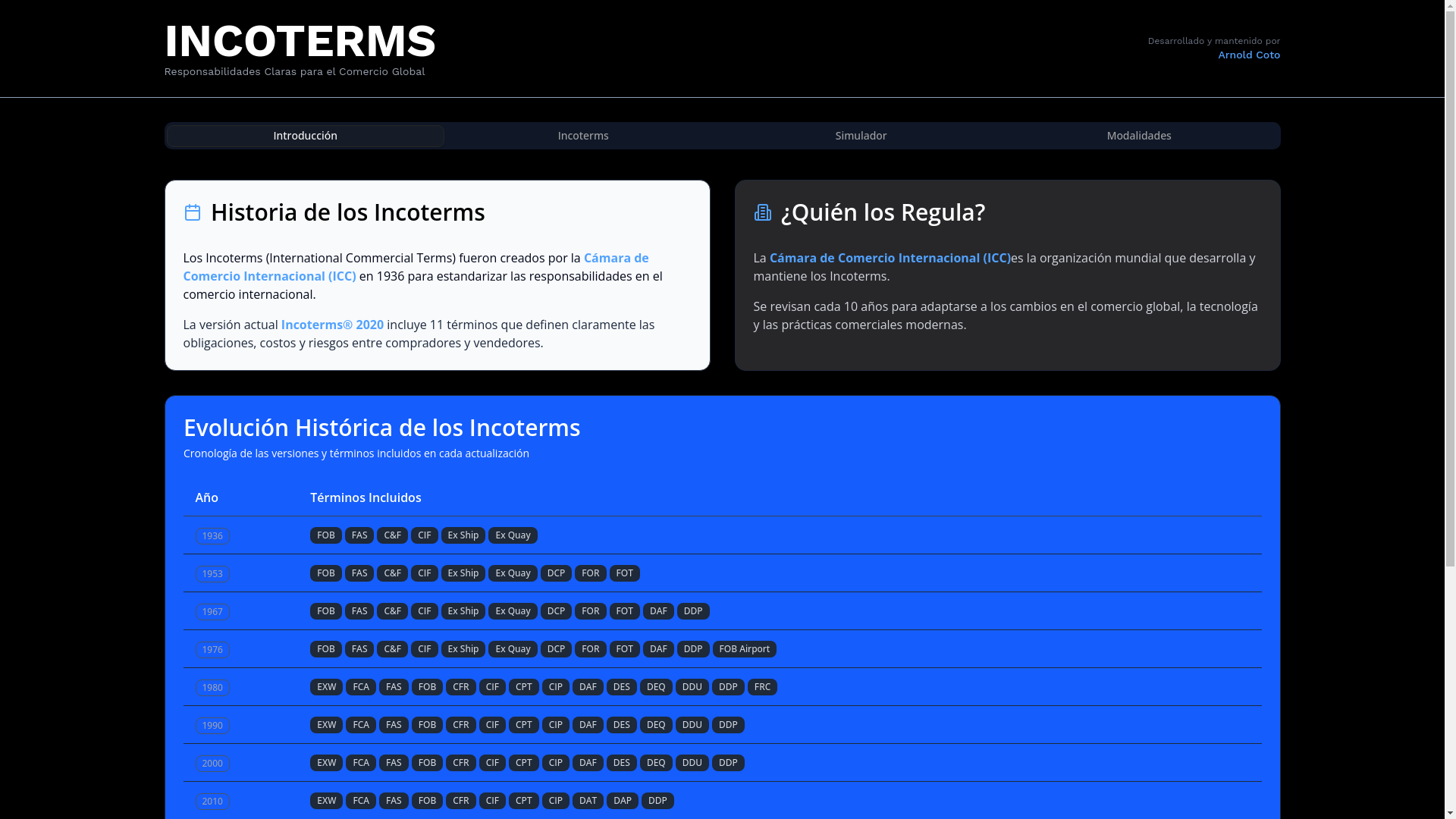 website screenshot of https://incotermhub.com/
