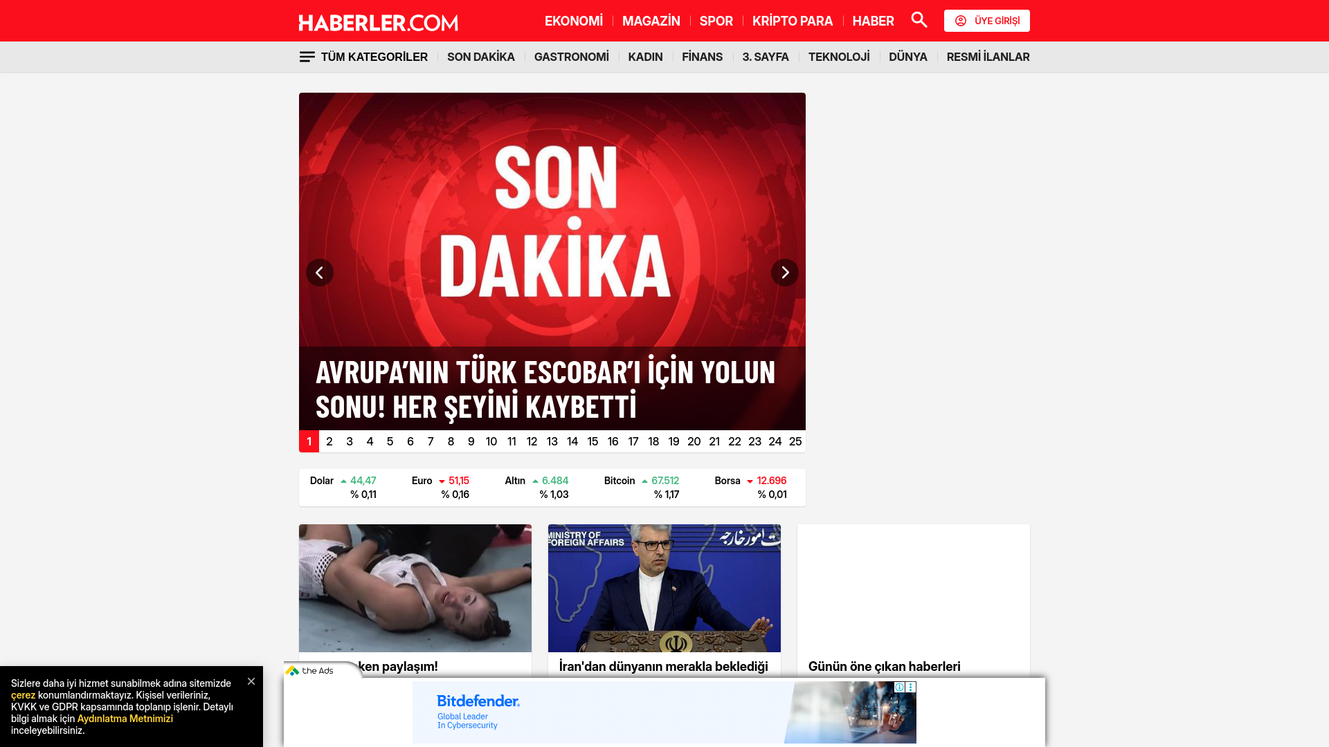 website screenshot of http://haberler.com/