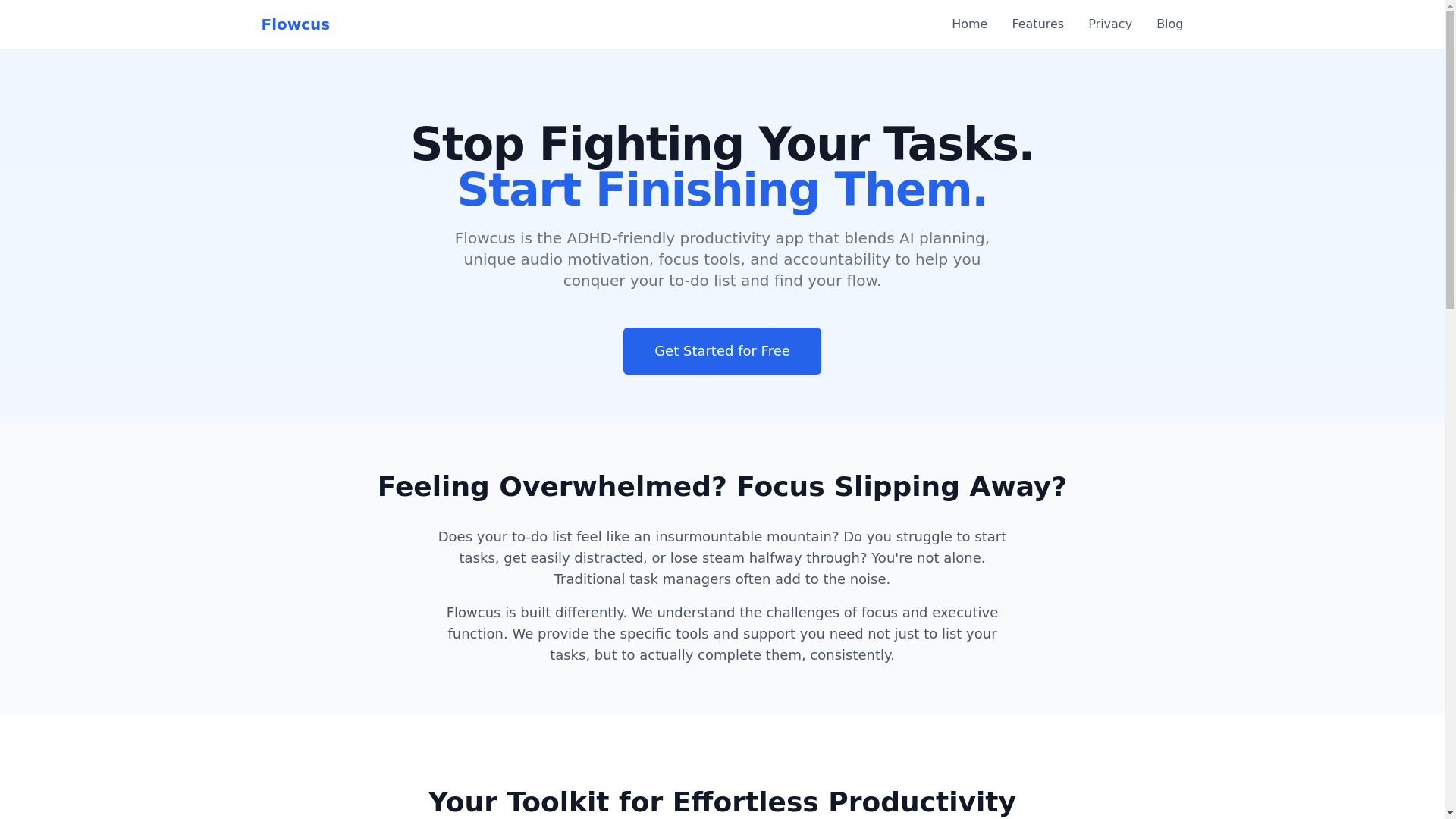 website screenshot of https://flowcus-website.pages.dev/