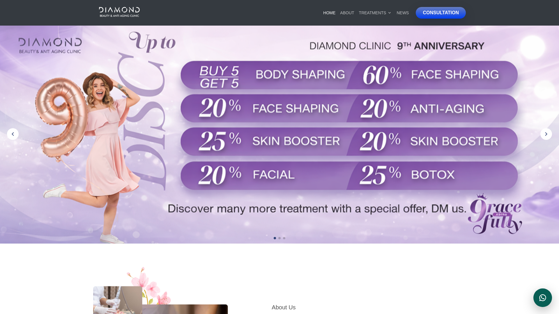 website screenshot of https://diamondclinic.id/