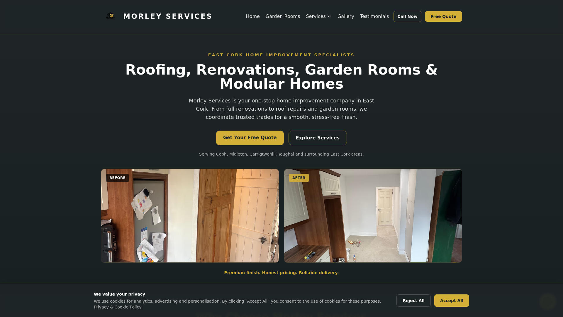 website screenshot of https://morleyservices.ie