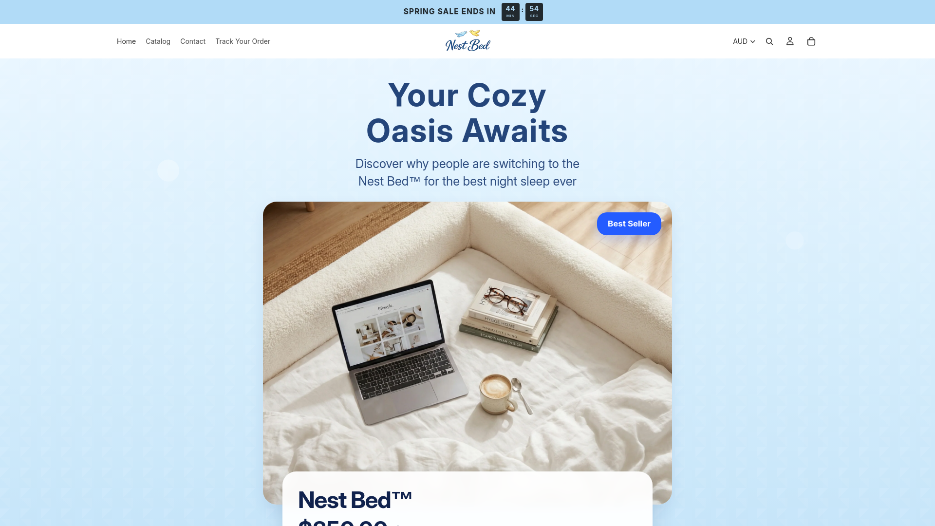 website screenshot of https://nestbed.shop