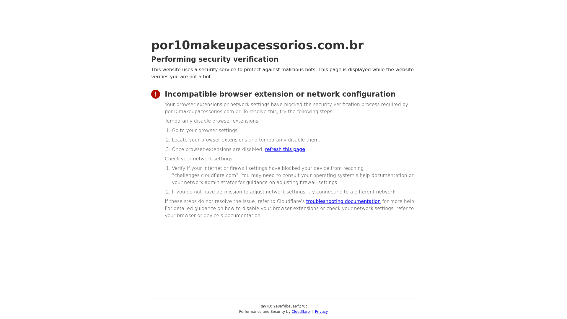 website screenshot of https://por10makeupacessorios.com.br