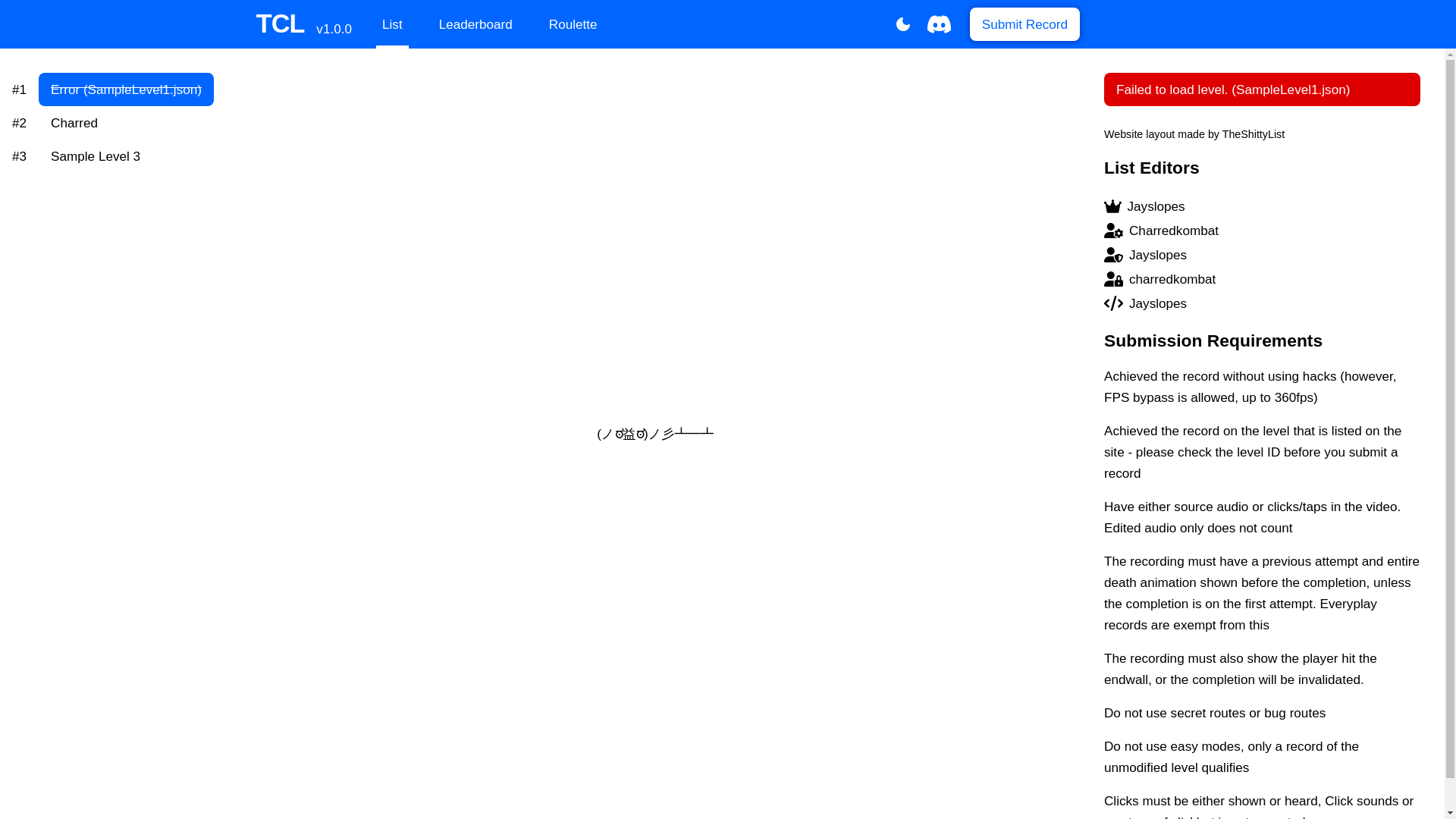 website screenshot of https://thecharredlist.pages.dev/