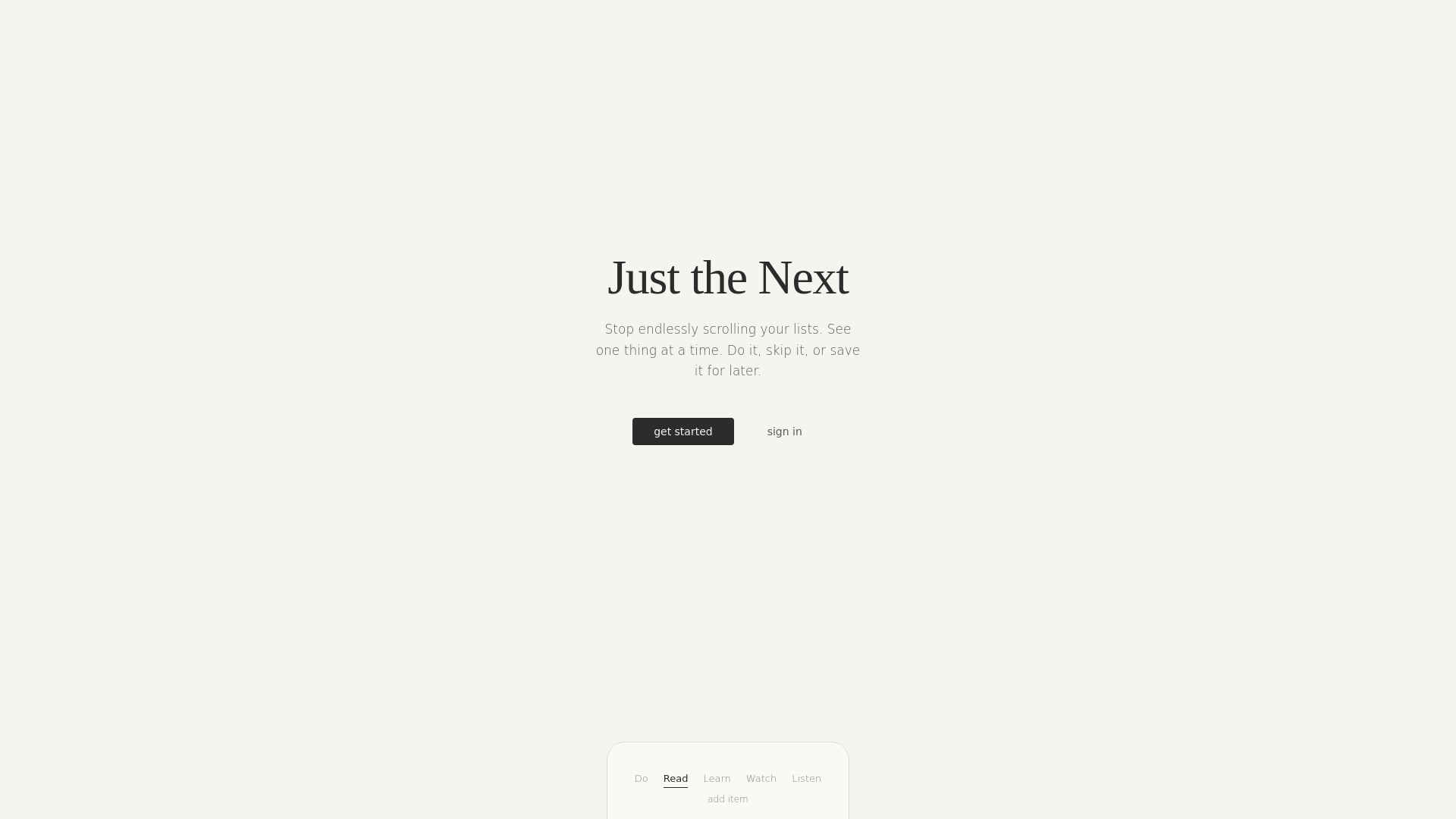 website screenshot of https://justthenext.com/