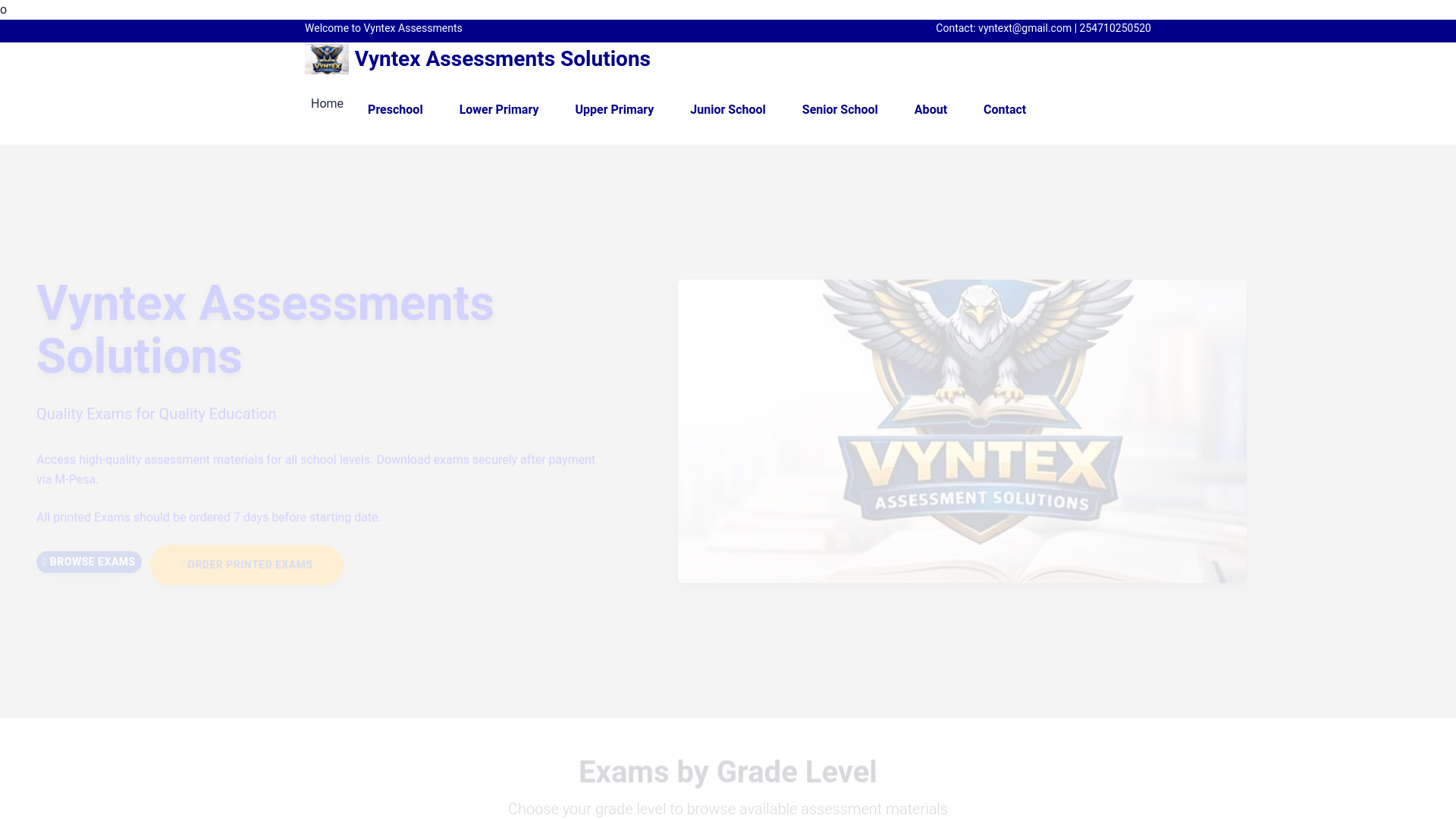 website screenshot of https://vyntexassessments.co.ke