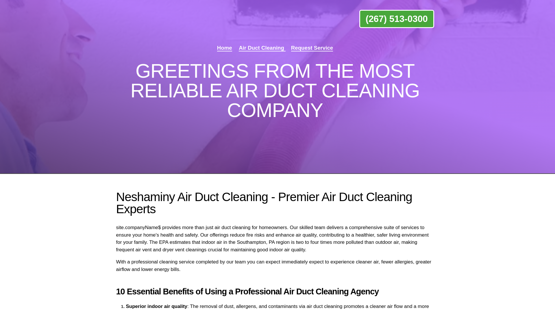 website screenshot of https://neshaminyairduct.online