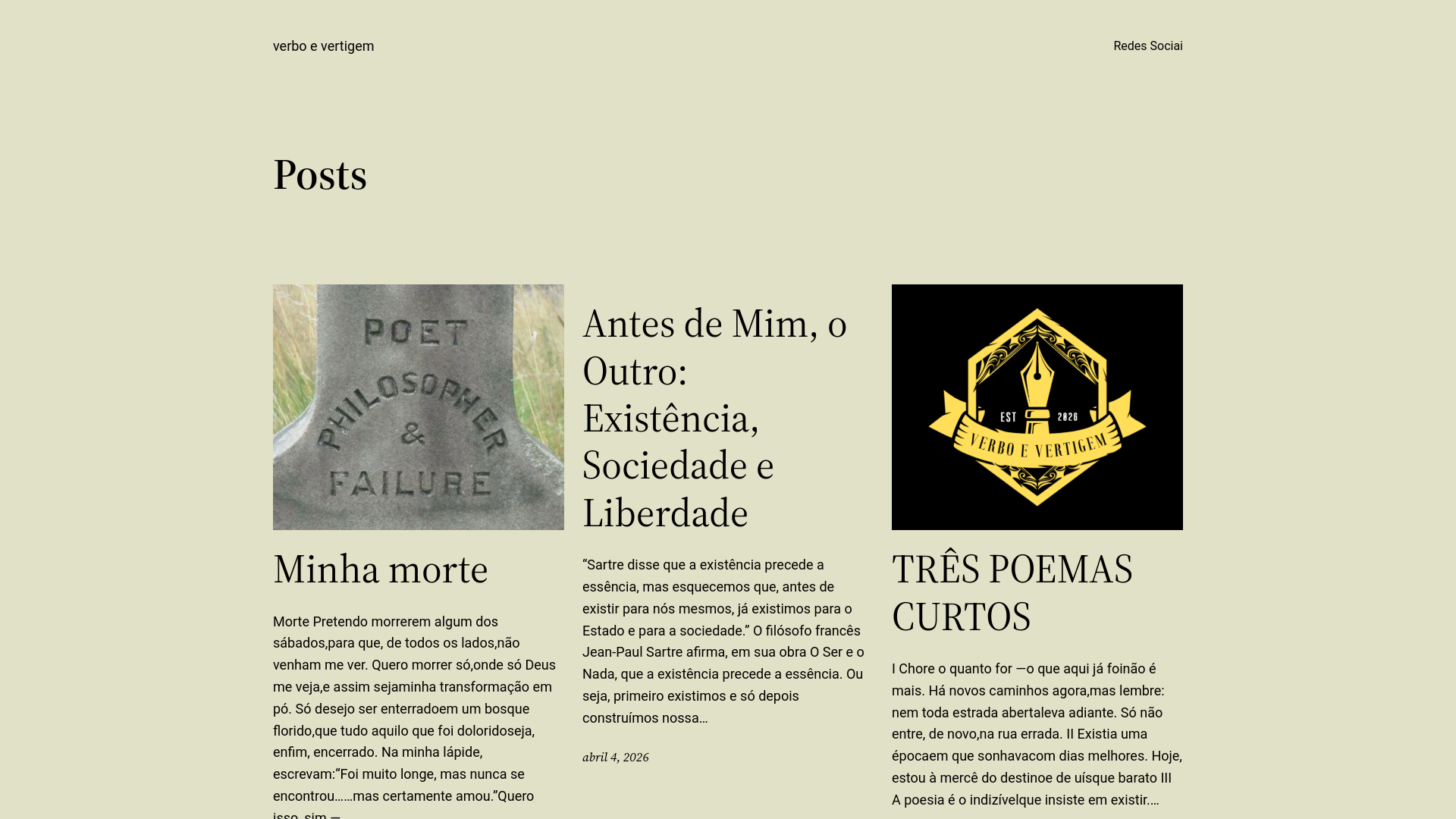 website screenshot of https://verboevertigem.blog