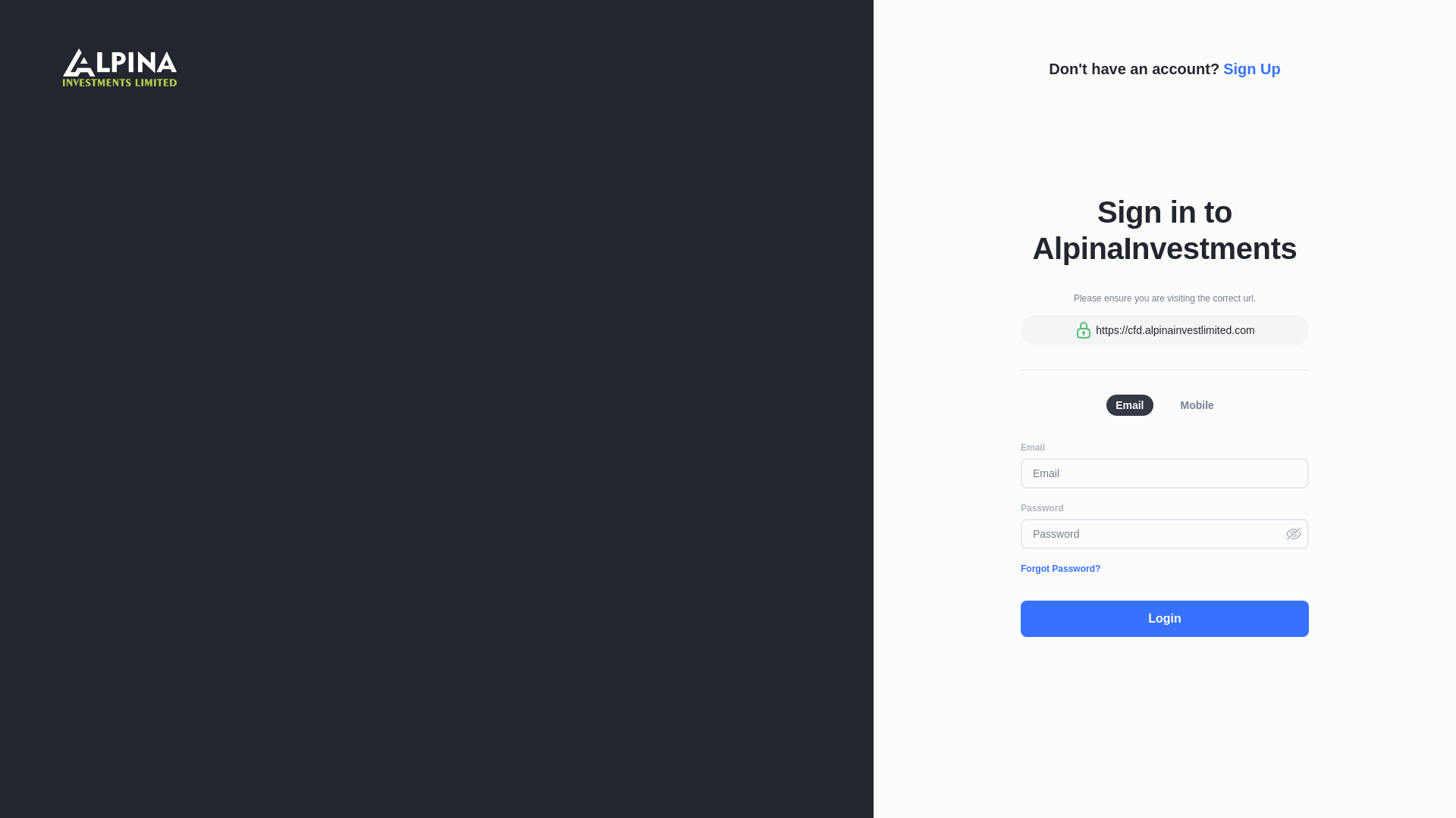 website screenshot of https://cfd.alpinainvestlimited.com