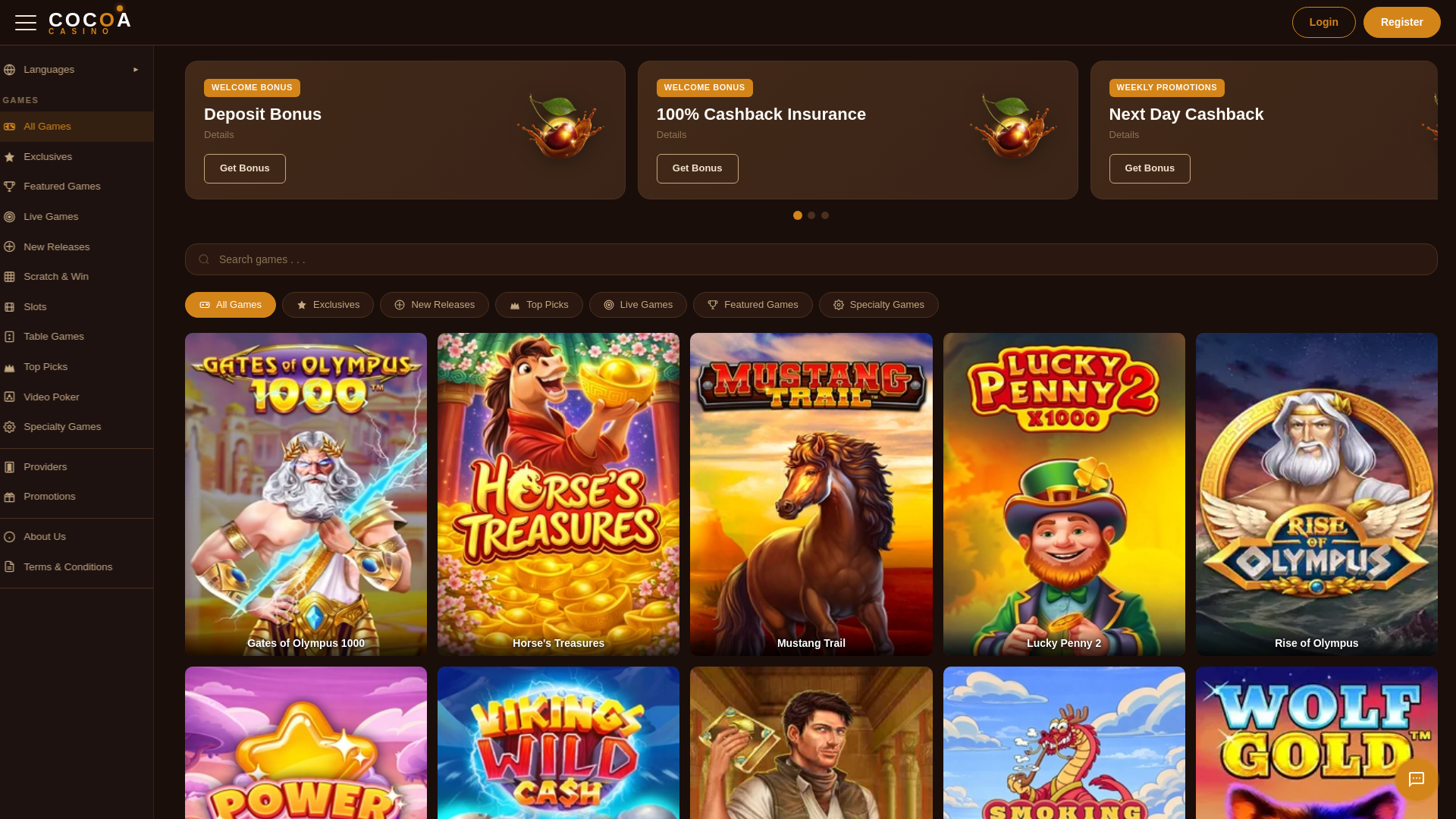 website screenshot of https://cocoa-casino.one/