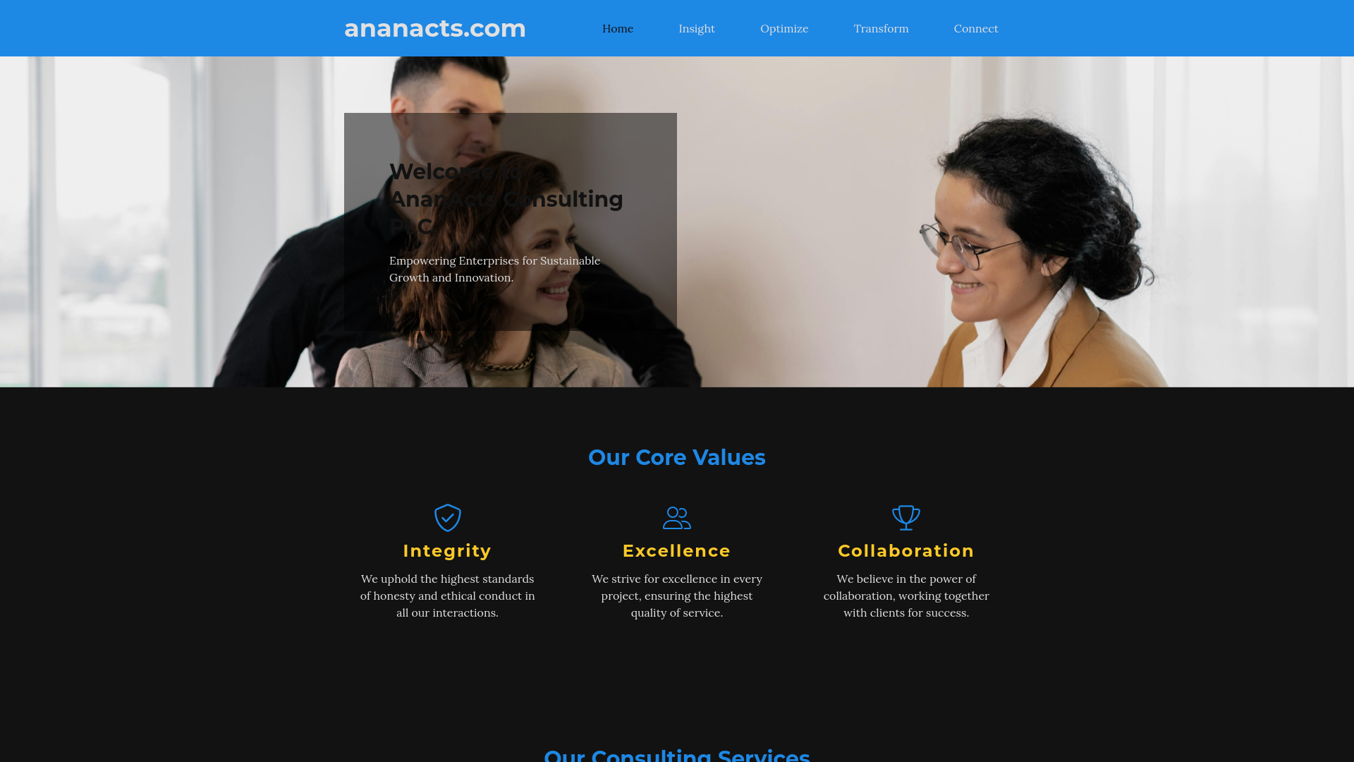 website screenshot of https://ananacts.com/