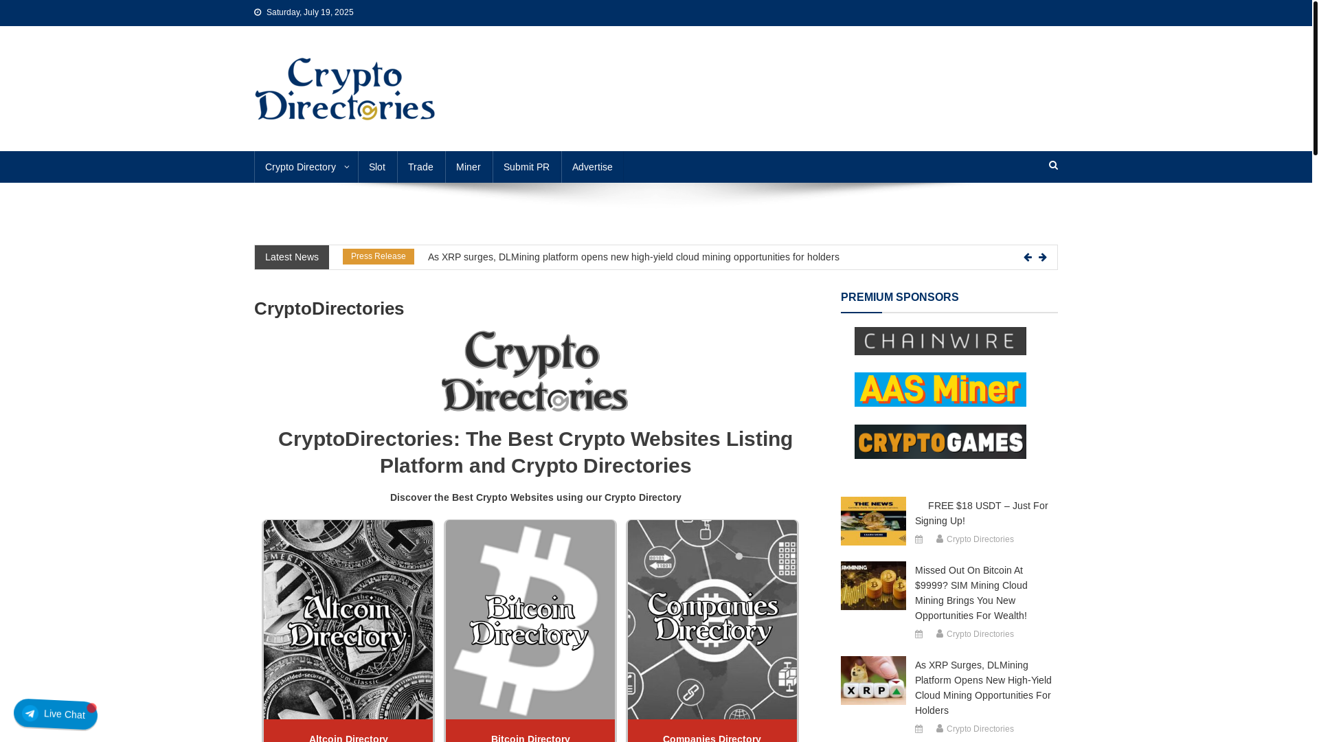website screenshot of https://cryptodirectories.org/