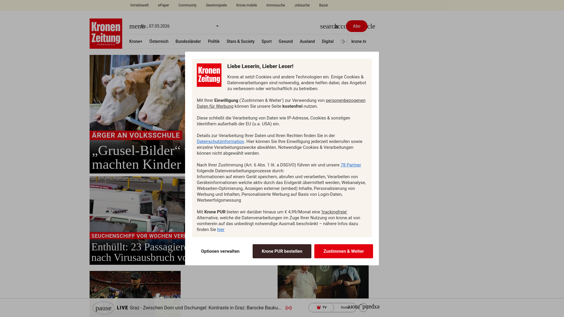 website screenshot of https://www.krone.at/