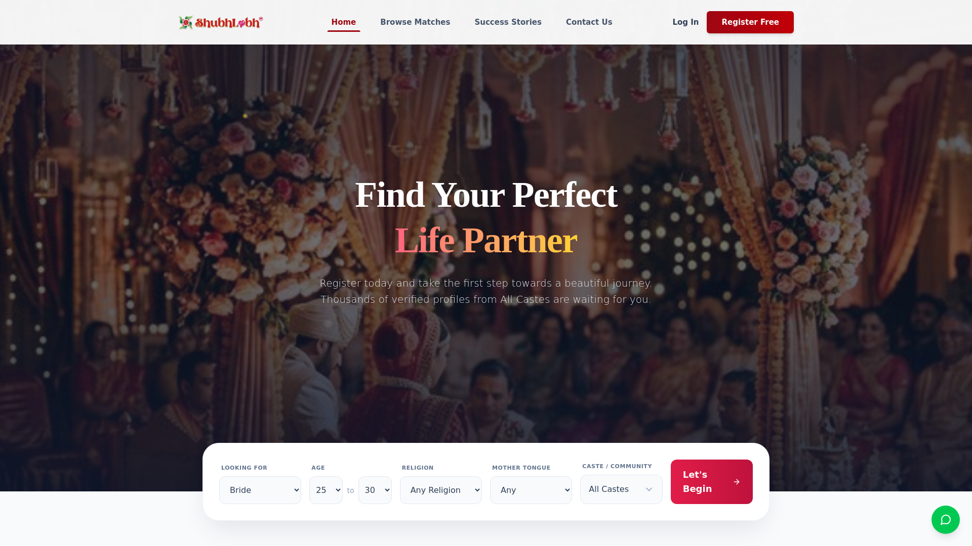 website screenshot of https://shubhlabhmatrimony.co.in/
