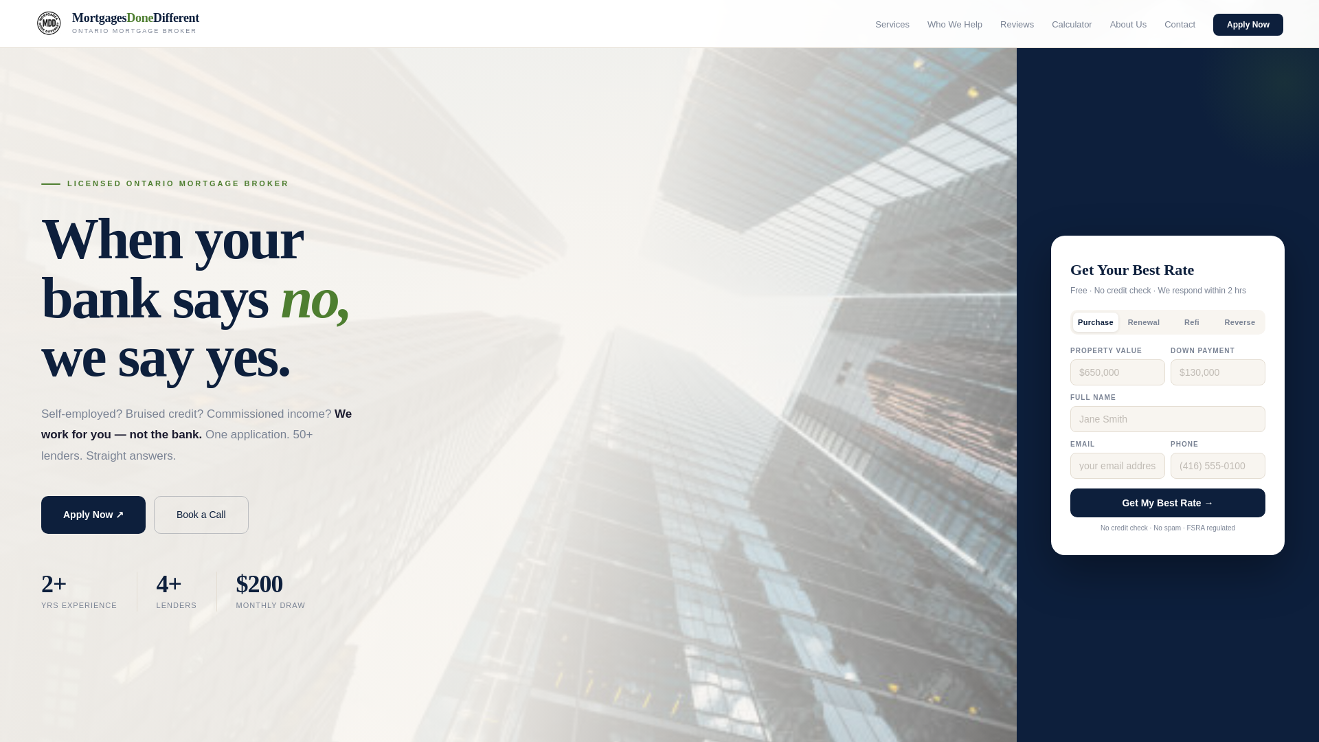 website screenshot of https://mortgagedifference.ca/