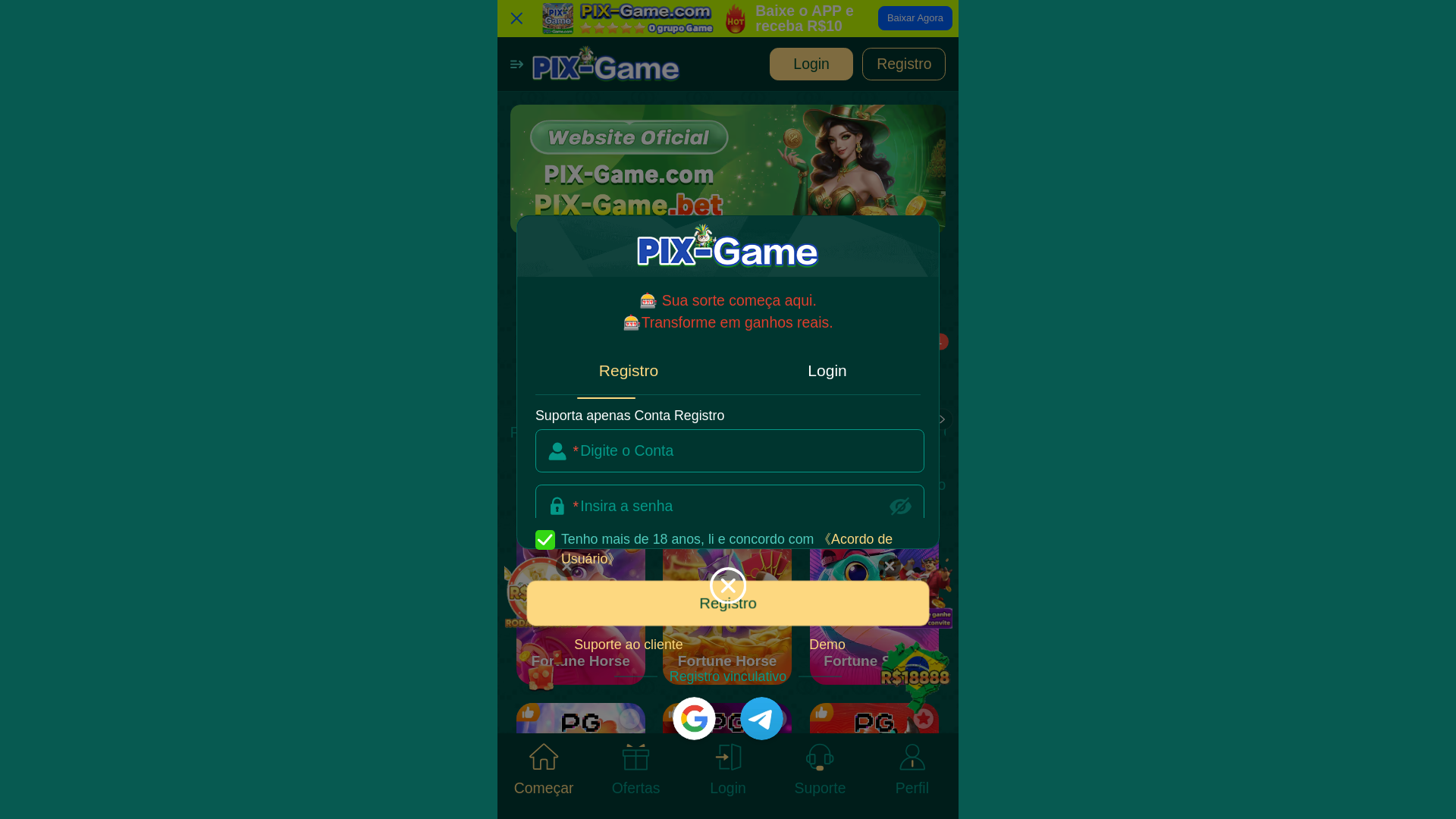website screenshot of https://pix-game.bet/