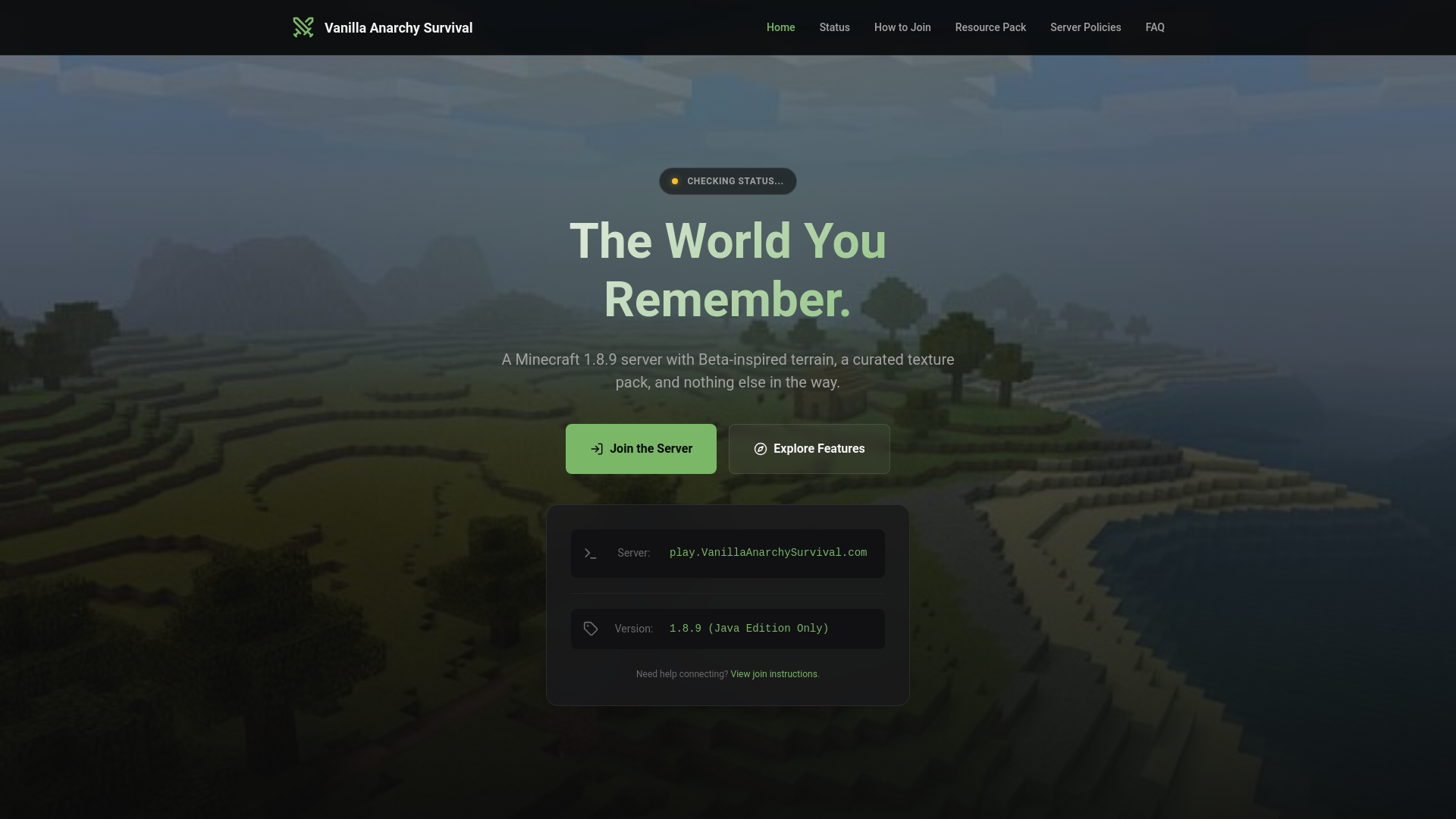 website screenshot of https://vanillaanarchysurvival.com/