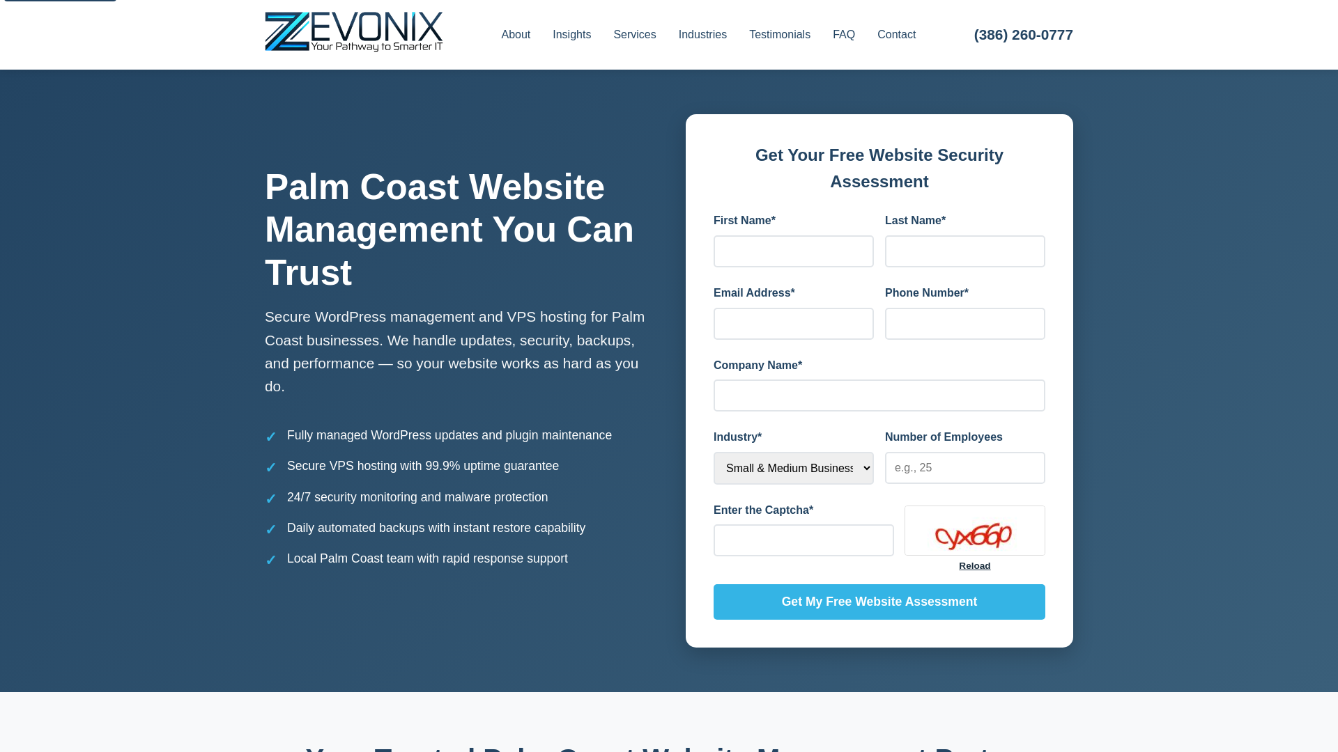 website screenshot of https://palmcoastwebsitemanagement.com/
