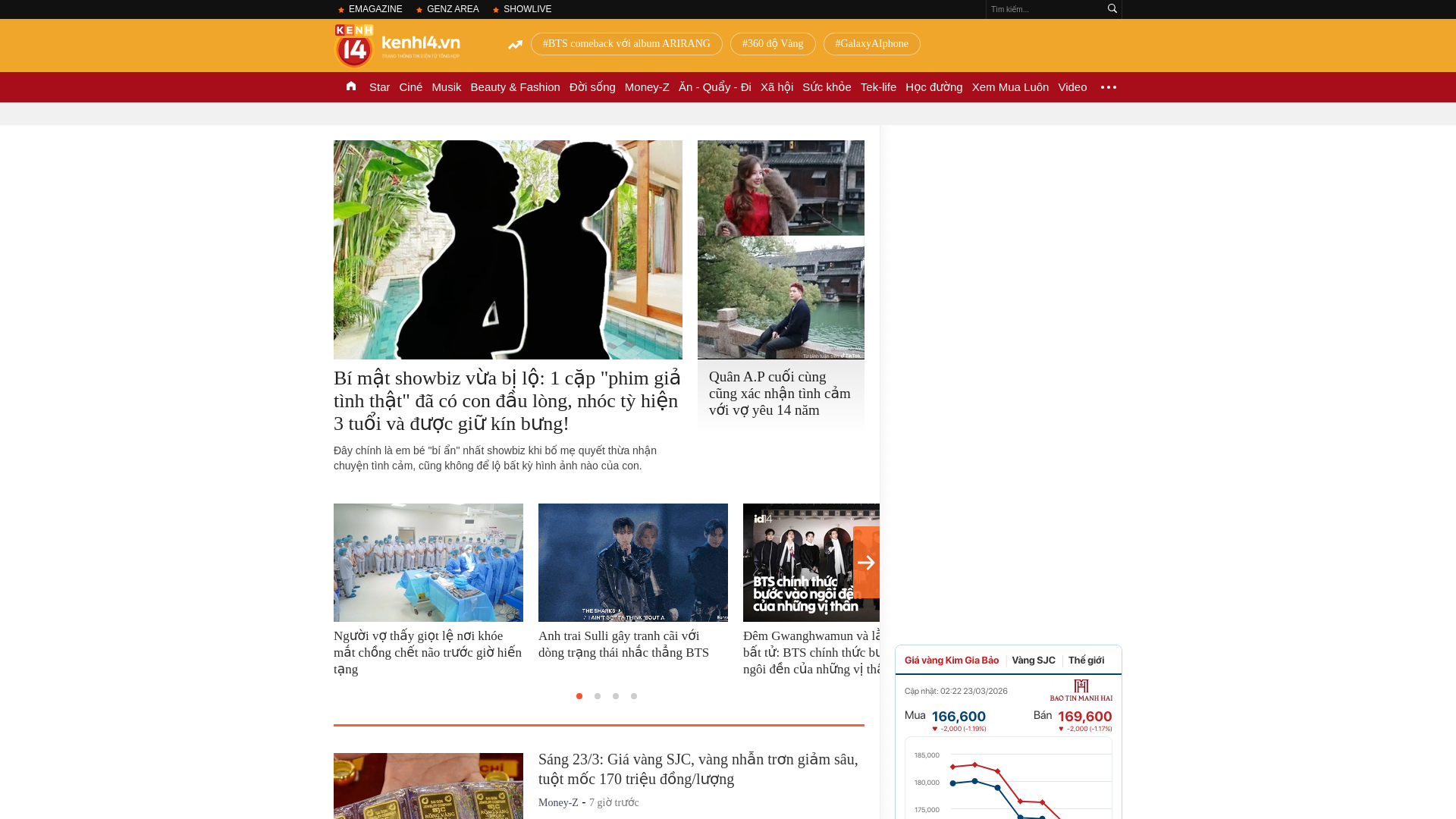 website screenshot of https://m.kenh14.vn