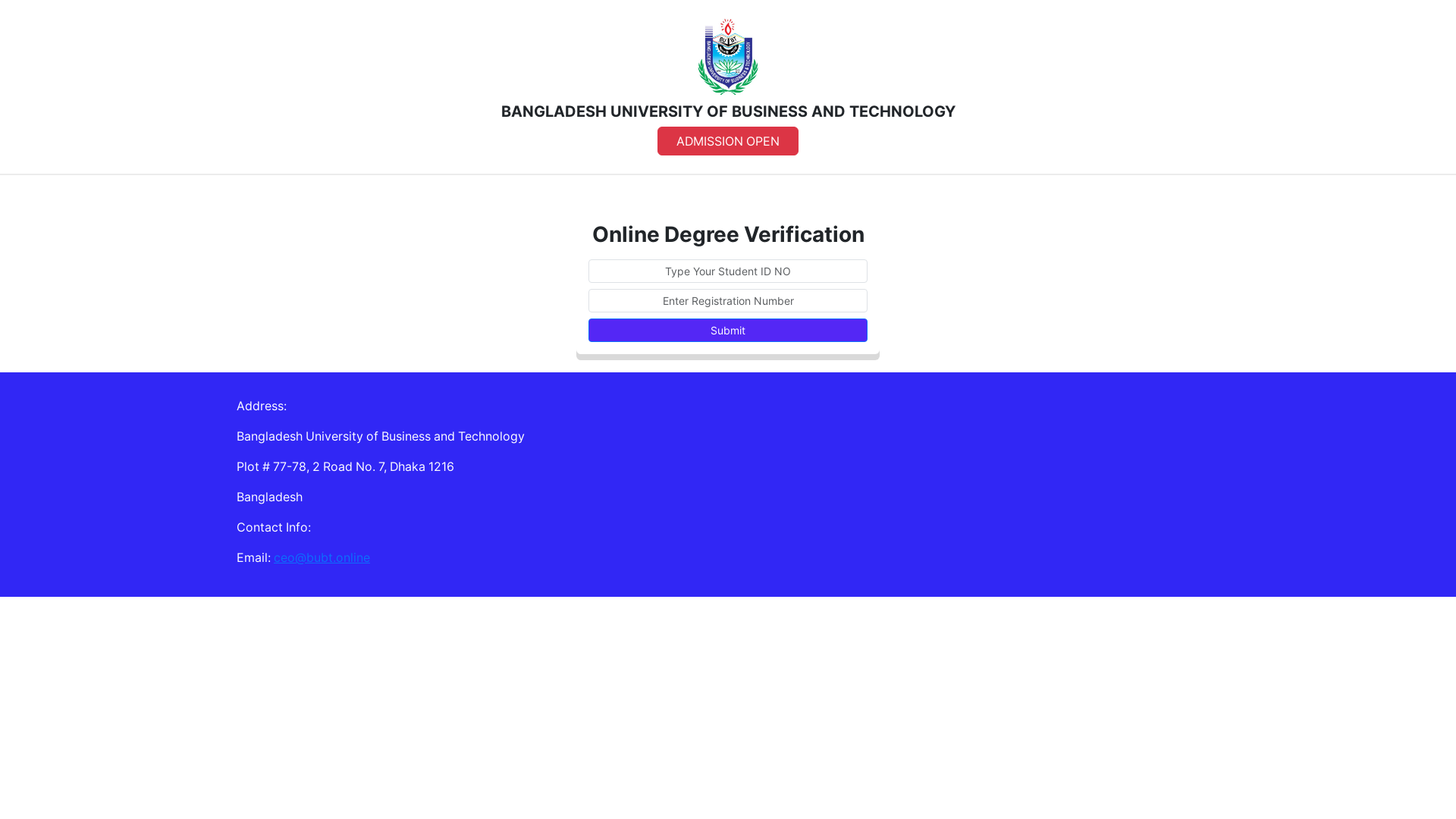 website screenshot of https://bubtresult.info/