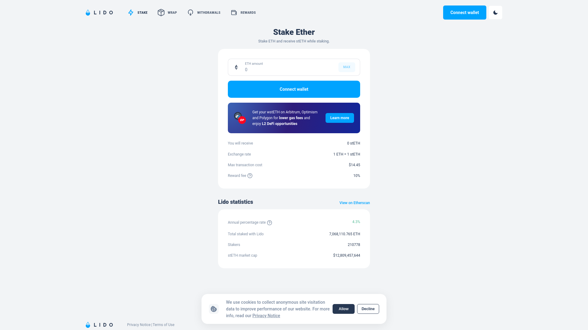 website screenshot of https://stake-lido.vercel.app