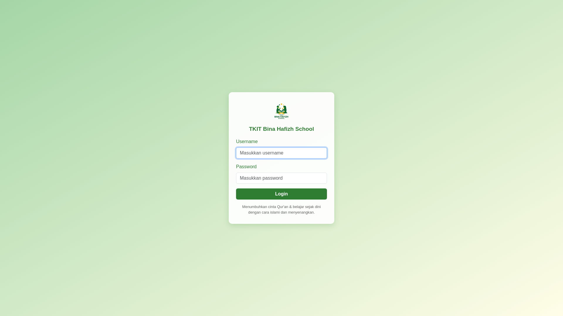 website screenshot of https://tkitbinahafizhschool.my.id/