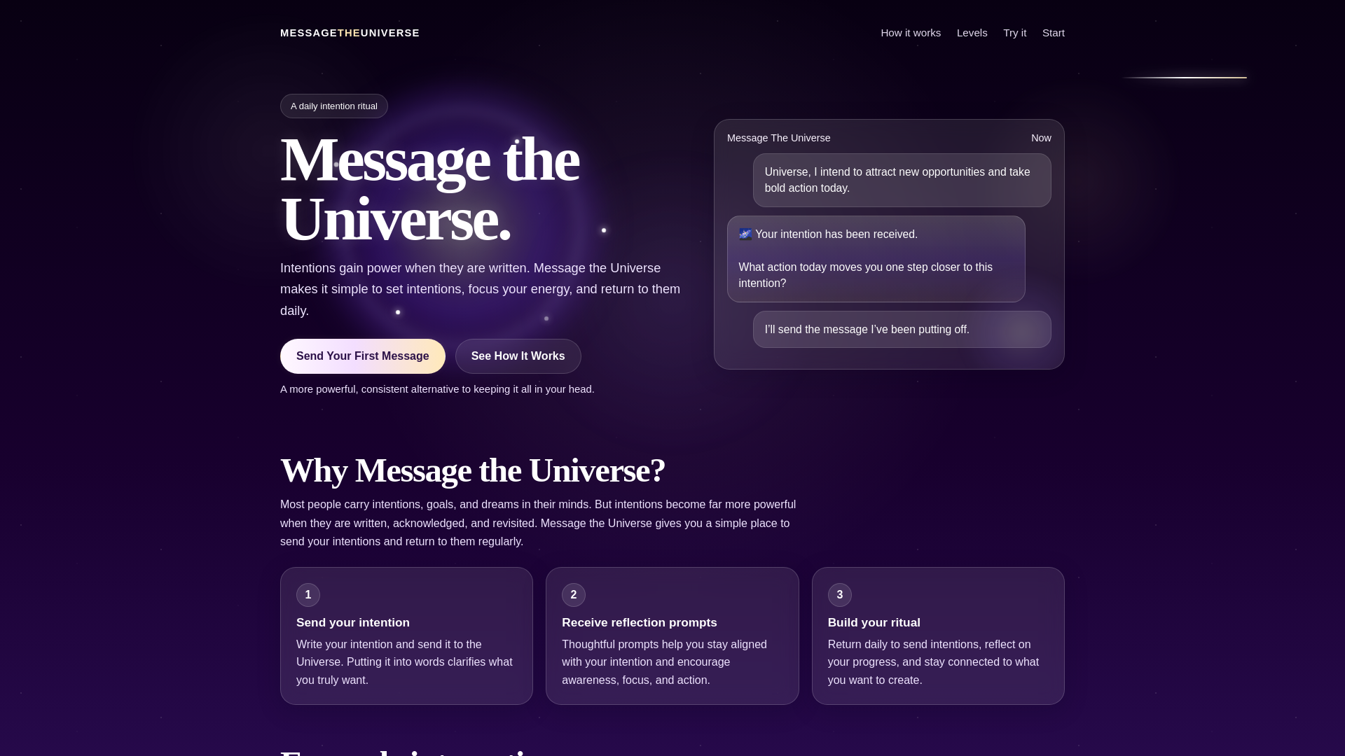 website screenshot of https://messagetheuniverse.net/