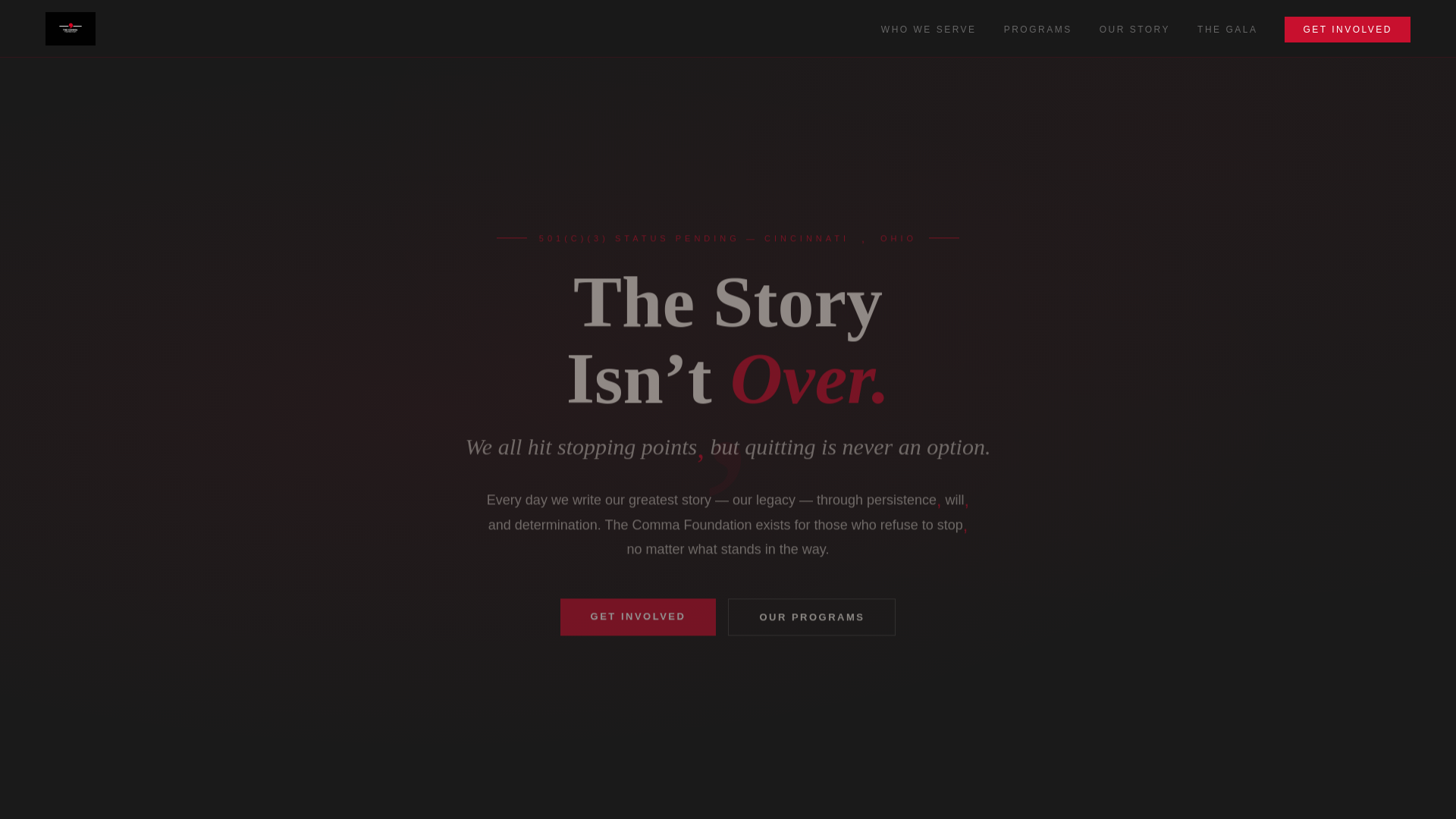 website screenshot of https://commafoundation.com/