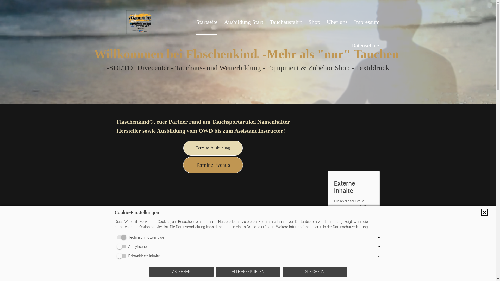 website screenshot of https://tauchschule-flaschenkind.de/