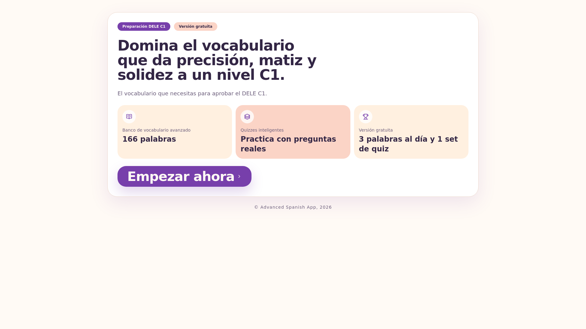 website screenshot of https://advancedspanishapp.com/