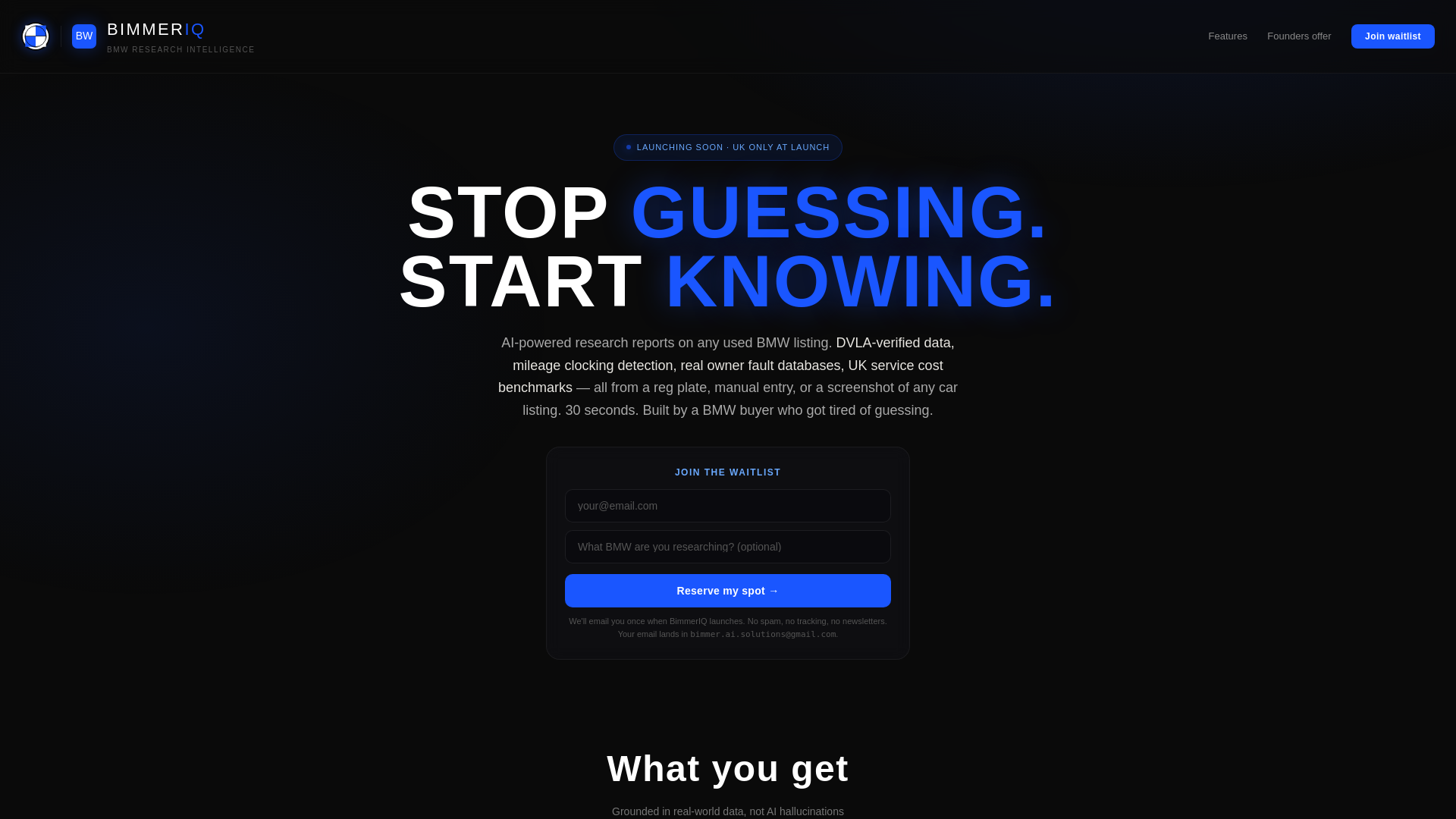 website screenshot of https://bimmeriq-landing.pages.dev/