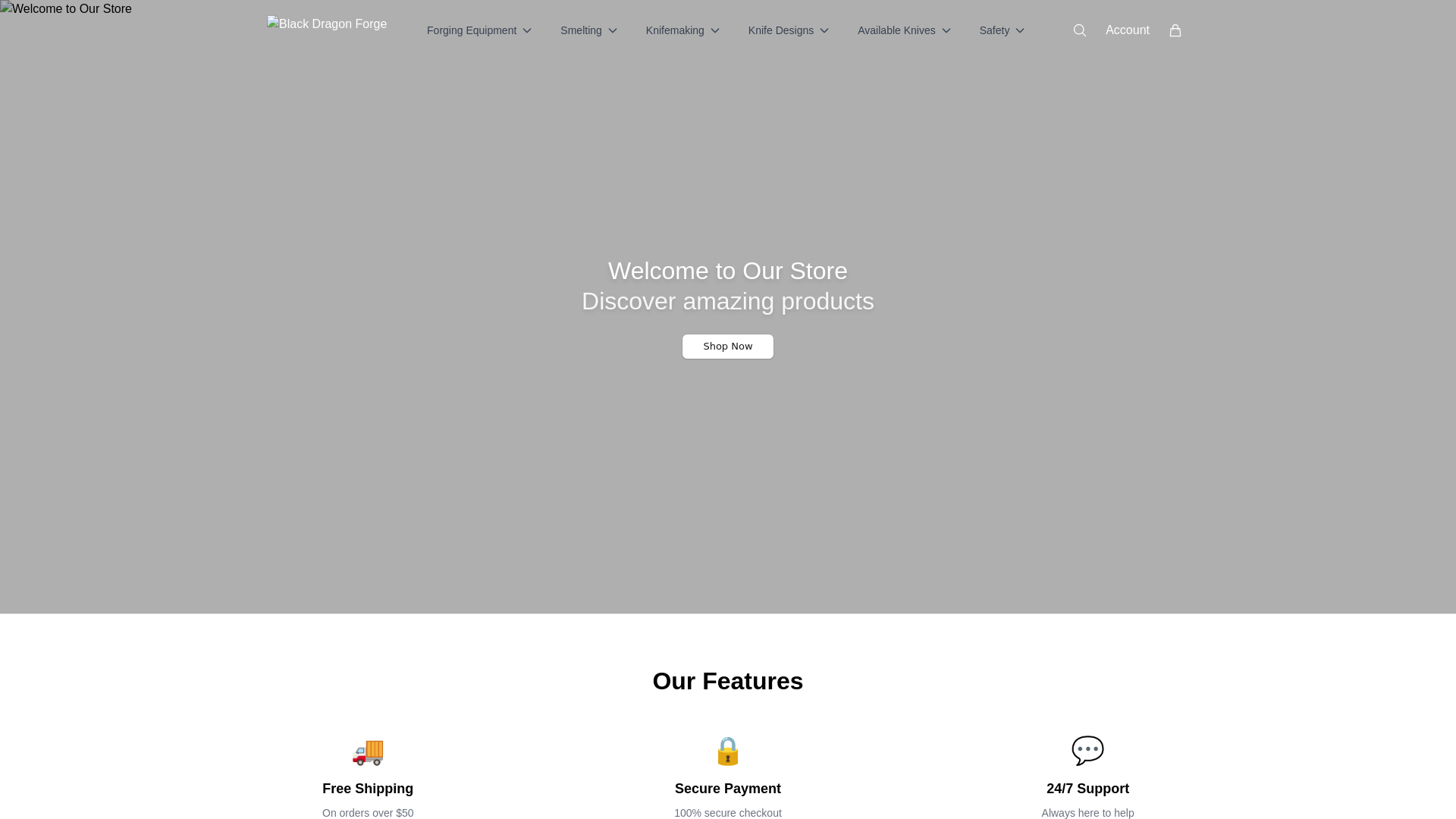 website screenshot of https://blackdragonforgeonline.shop/
