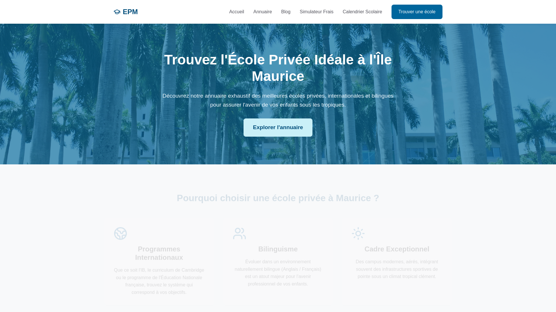 website screenshot of https://ecoles-maurice.com