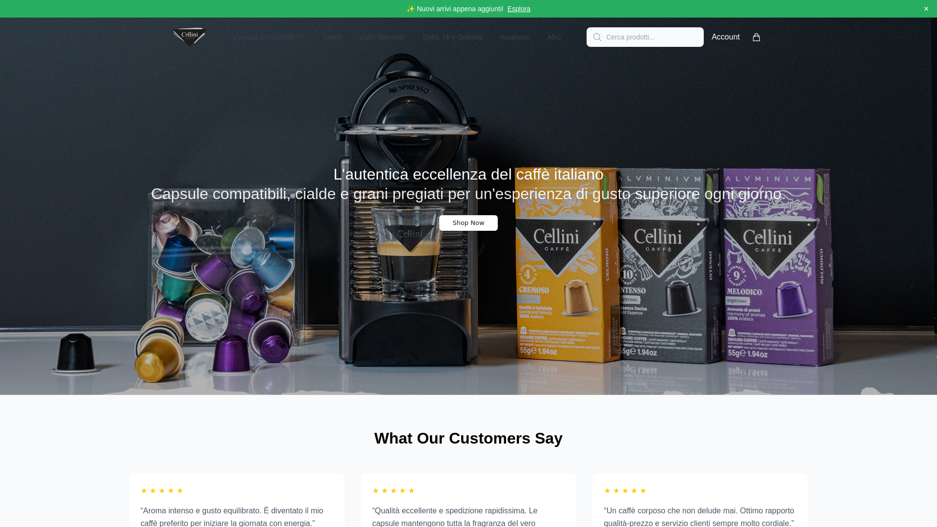 website screenshot of https://cellinicaffeonline.shop/