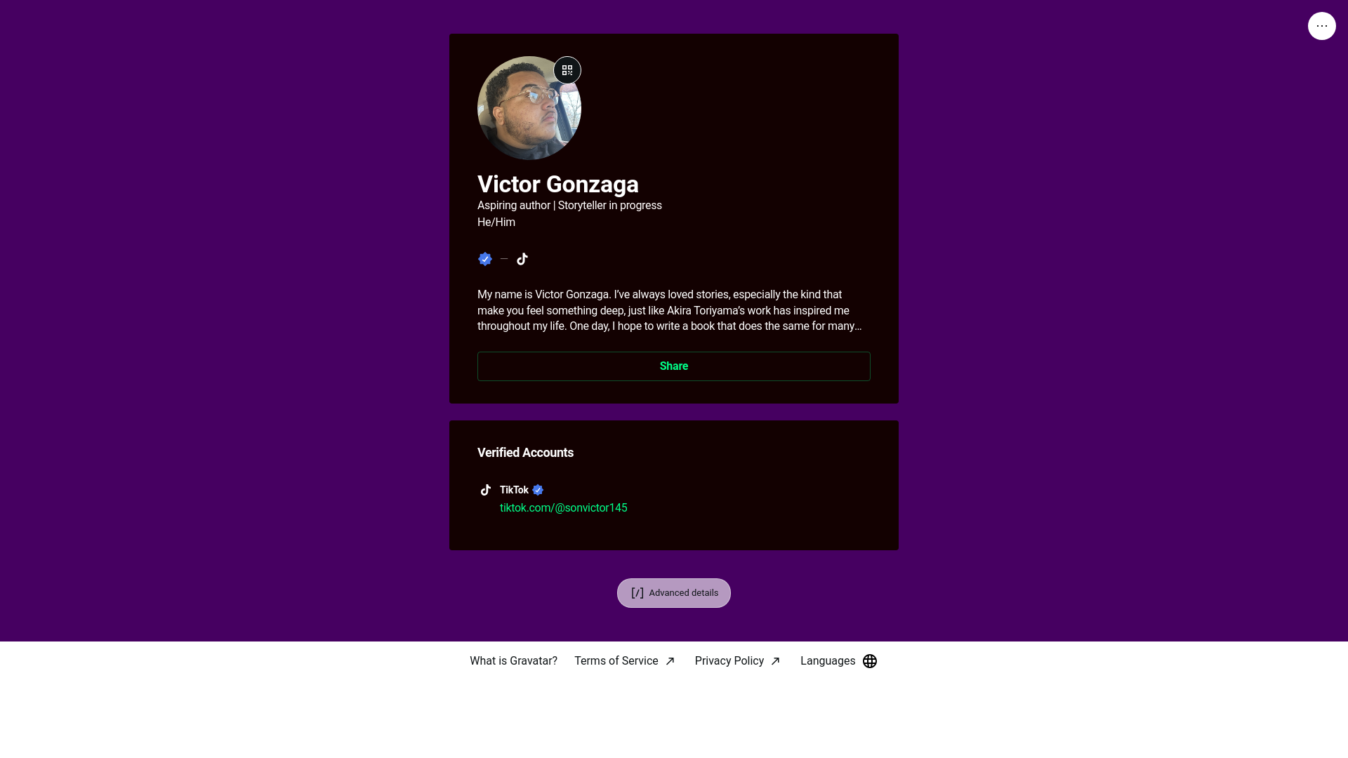 website screenshot of https://victorgonzaga.link/