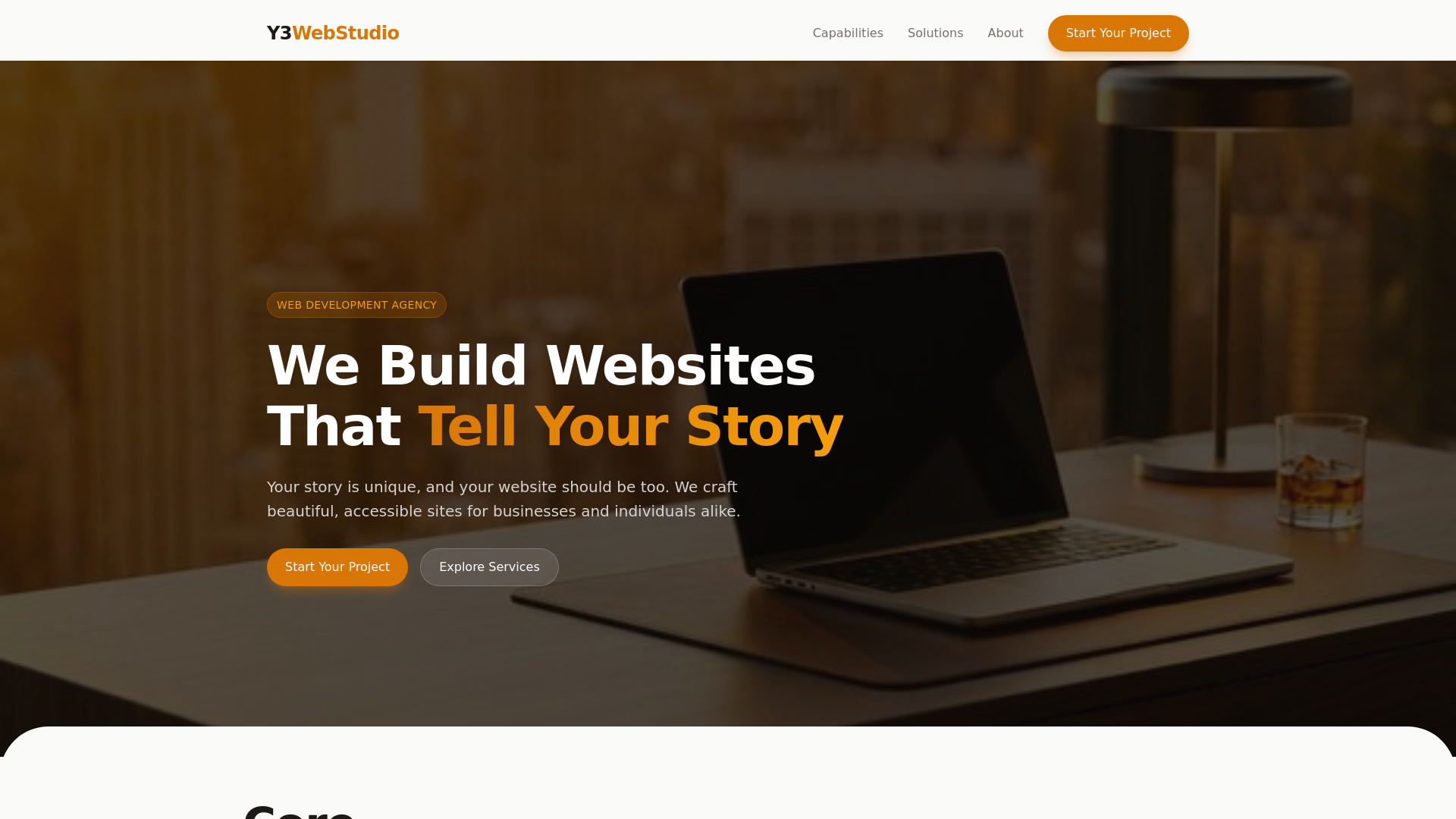 website screenshot of https://y3webstudio.ca/
