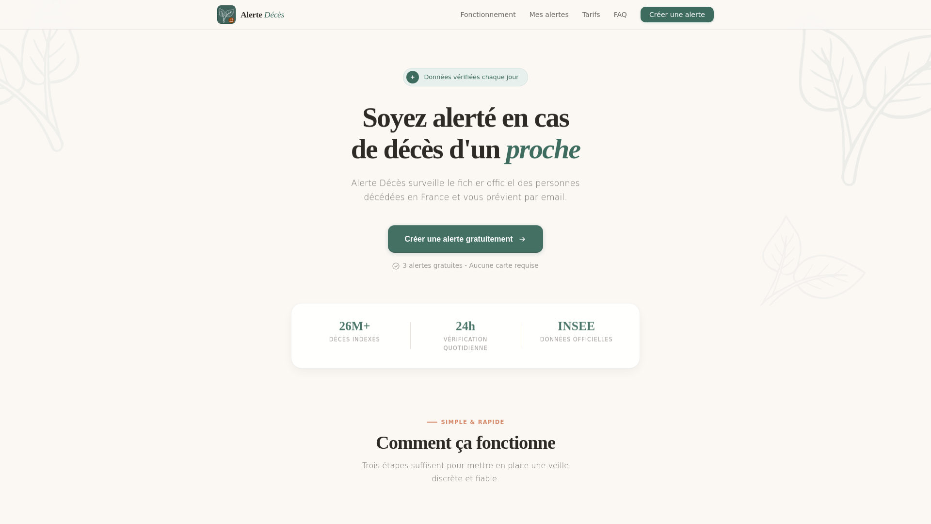 website screenshot of https://alertedeces.fr