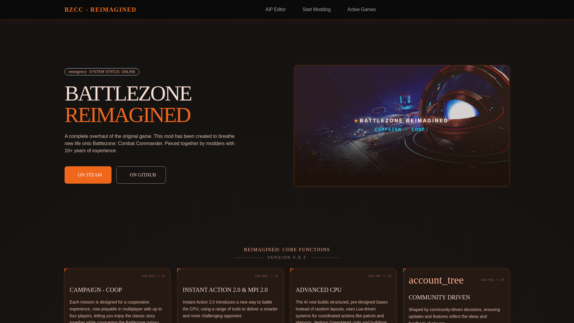 website screenshot of https://battlezone-reimagined.com/